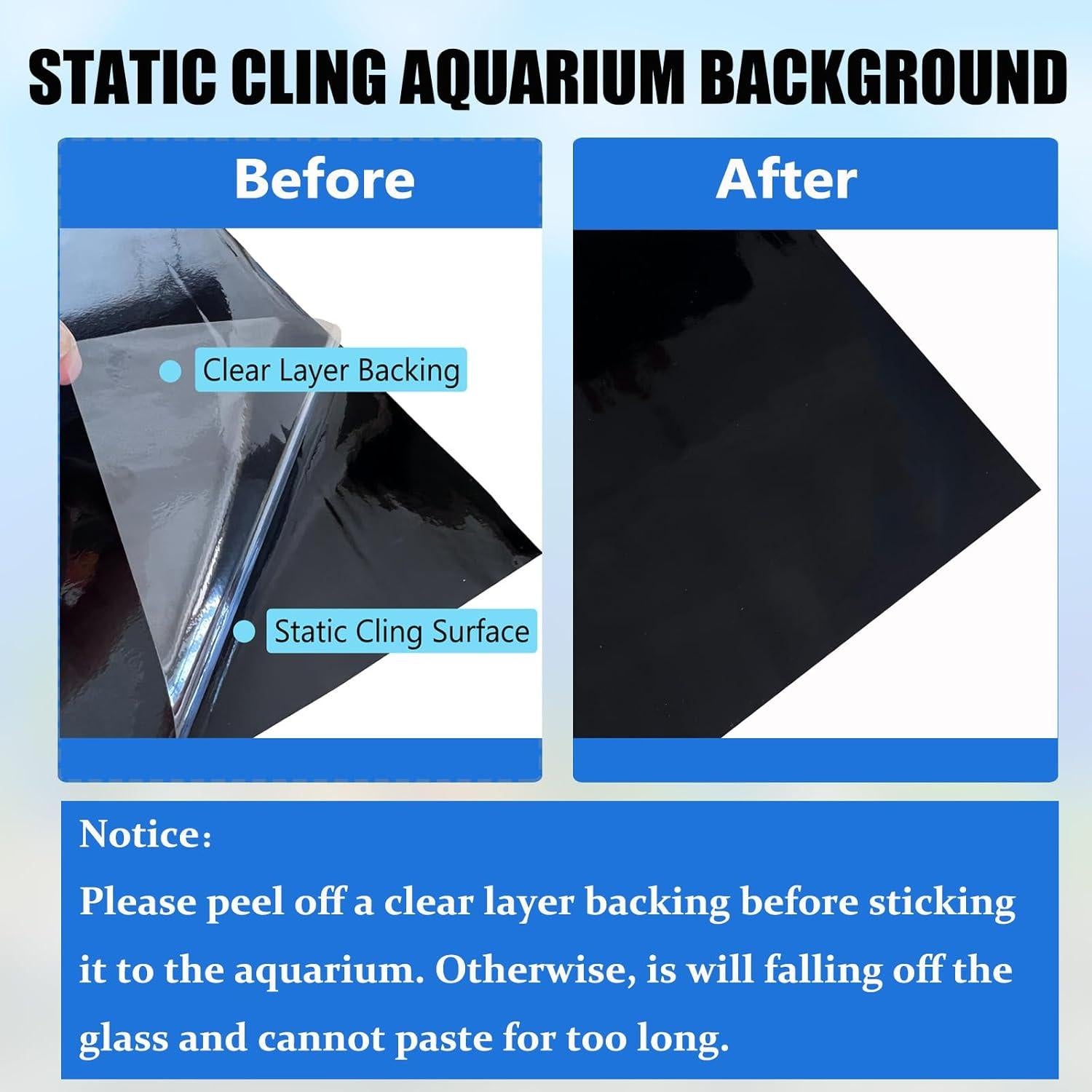 Fondo de Acuario Adherente Estático Negro PVC 60 x 30 cm