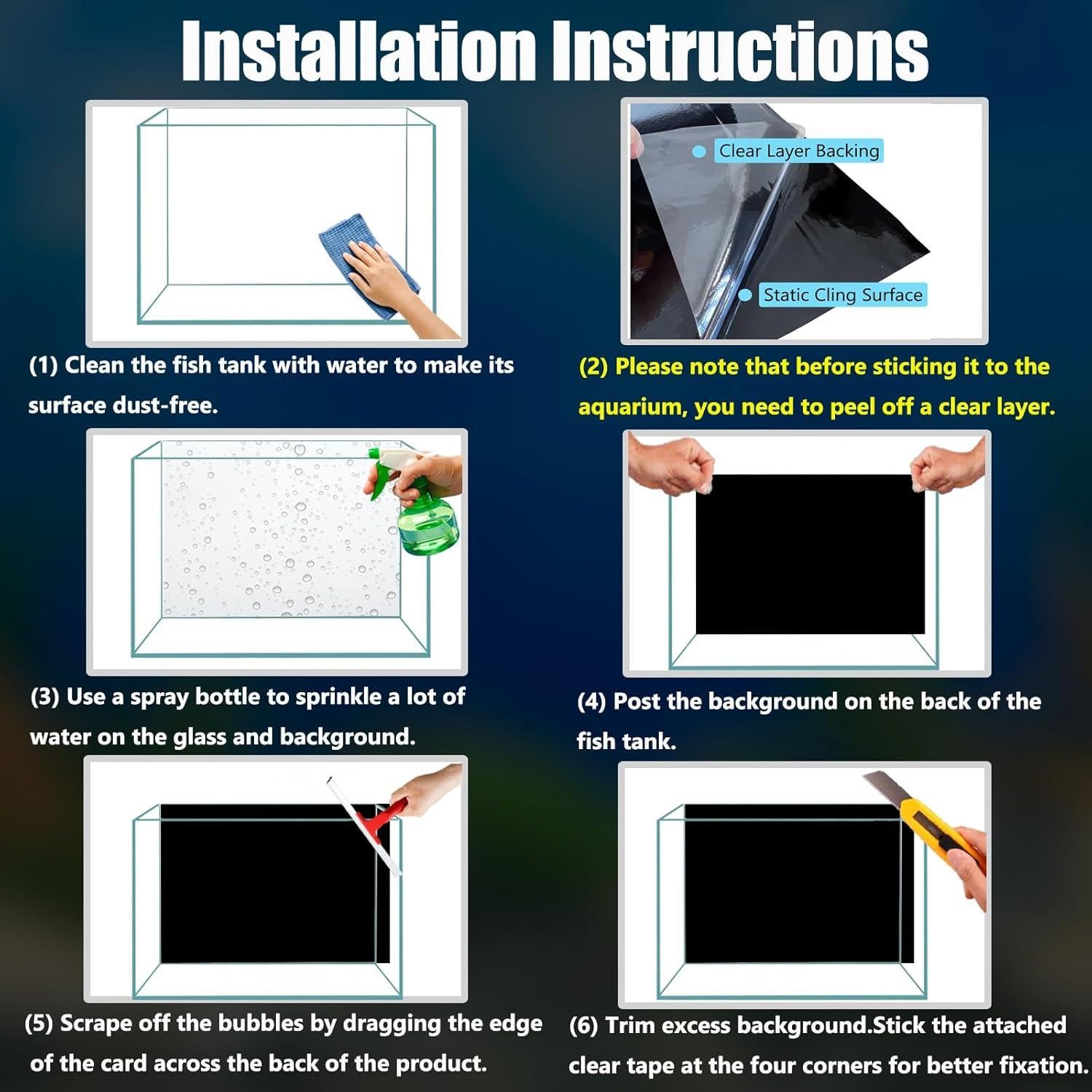 Fondo de Acuario Adherente Estático Negro PVC 60 x 30 cm