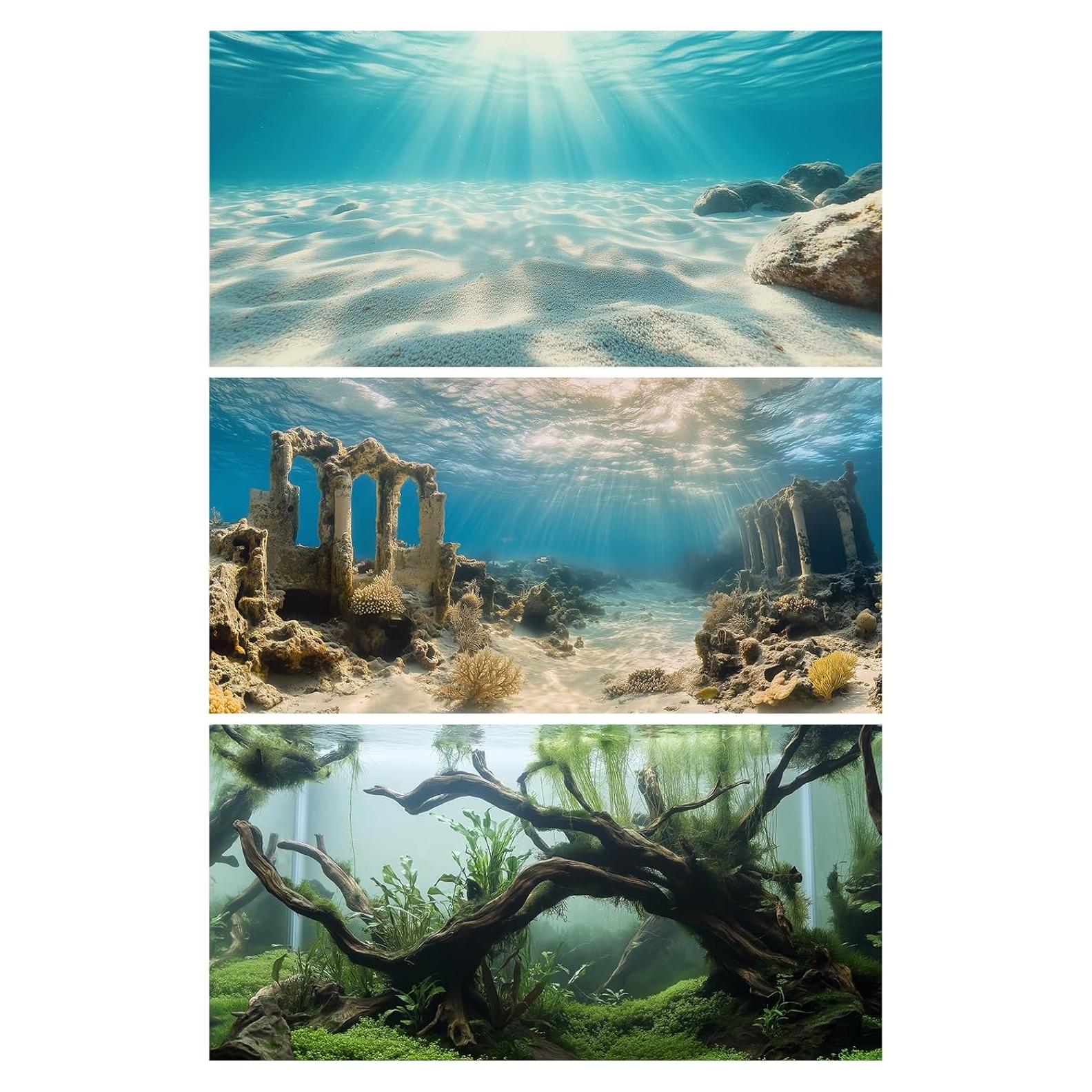 Fondo de Acuario Poliester COMSUN 90x45 cm Ruinas y Plantas
