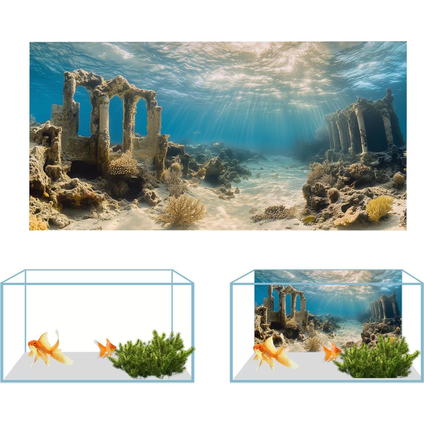 Fondo de Acuario Poliester COMSUN 90x45 cm Ruinas y Plantas