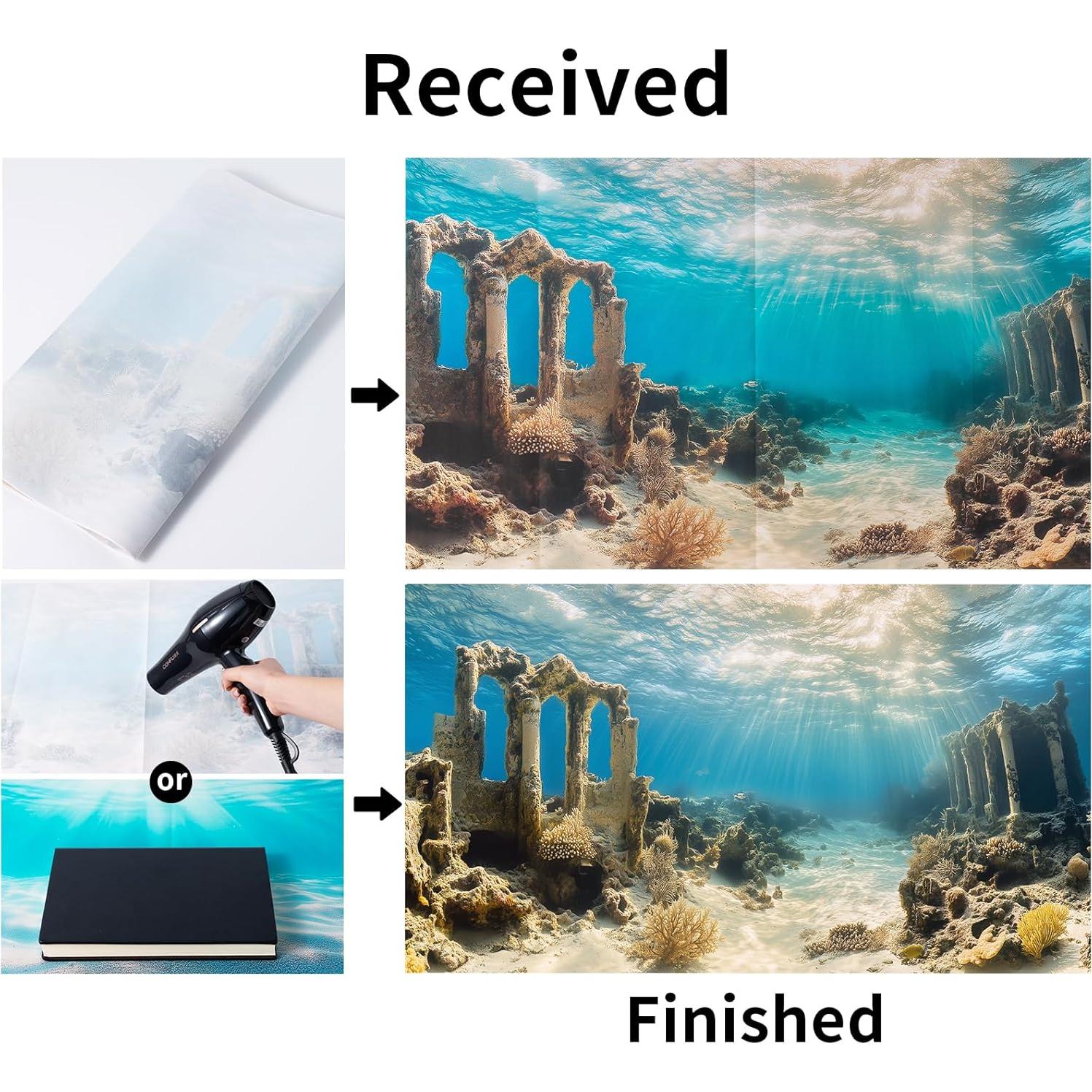 Fondo de Acuario Poliester COMSUN 90x45 cm Ruinas y Plantas