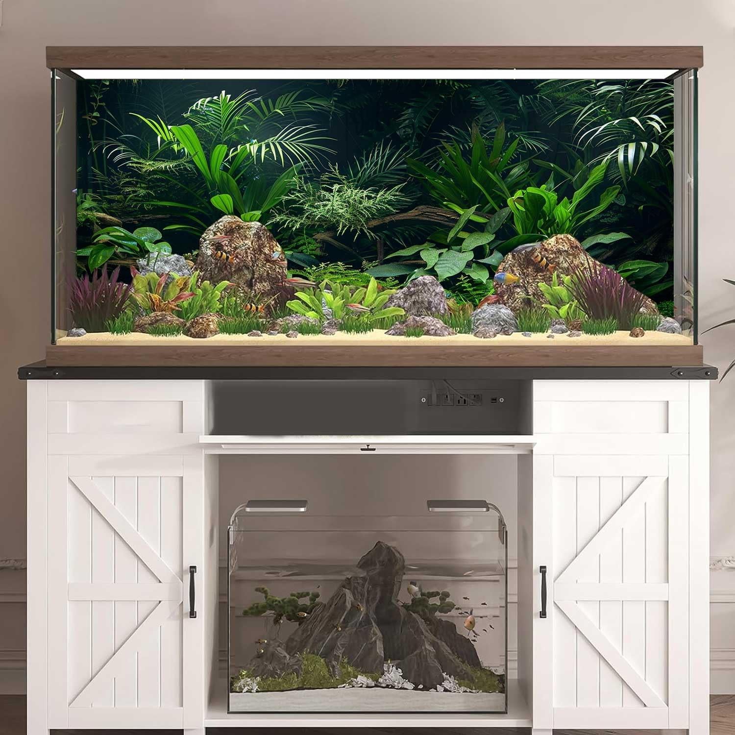 Fondo de Acuario Dizifinn 90x45 cm, Planta Acuática y Rama