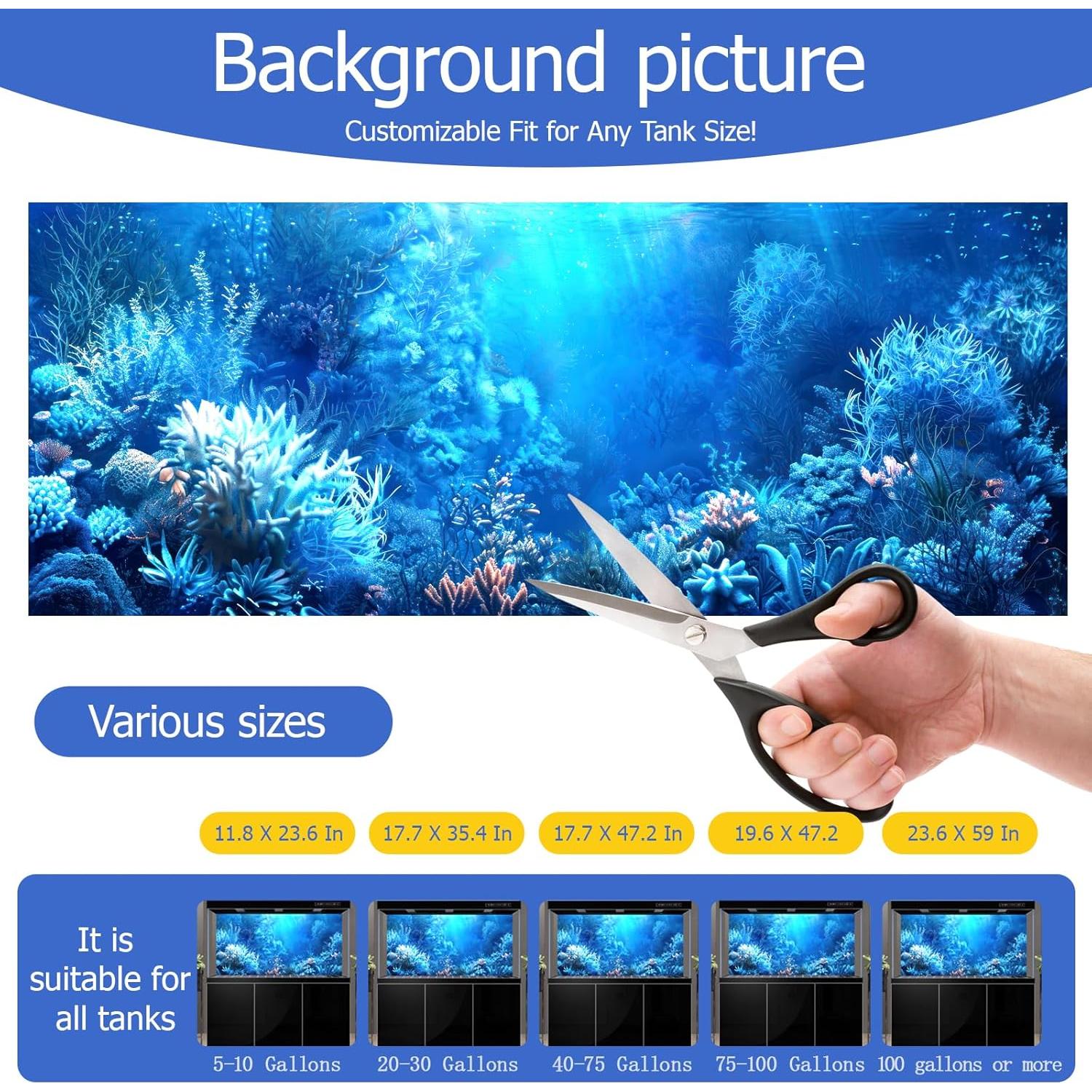 Fondo de Acuario Adherente Estático ADQHD 30x60 cm Océano Azul