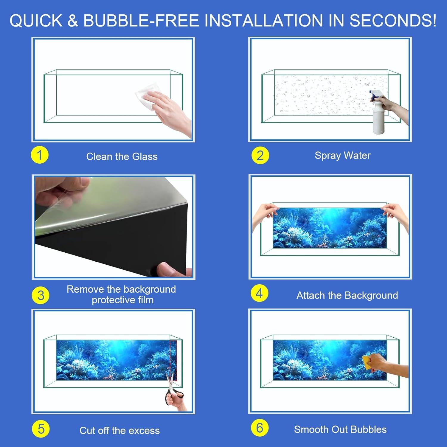 Fondo de Acuario Adherente Estático ADQHD 30x60 cm Océano Azul