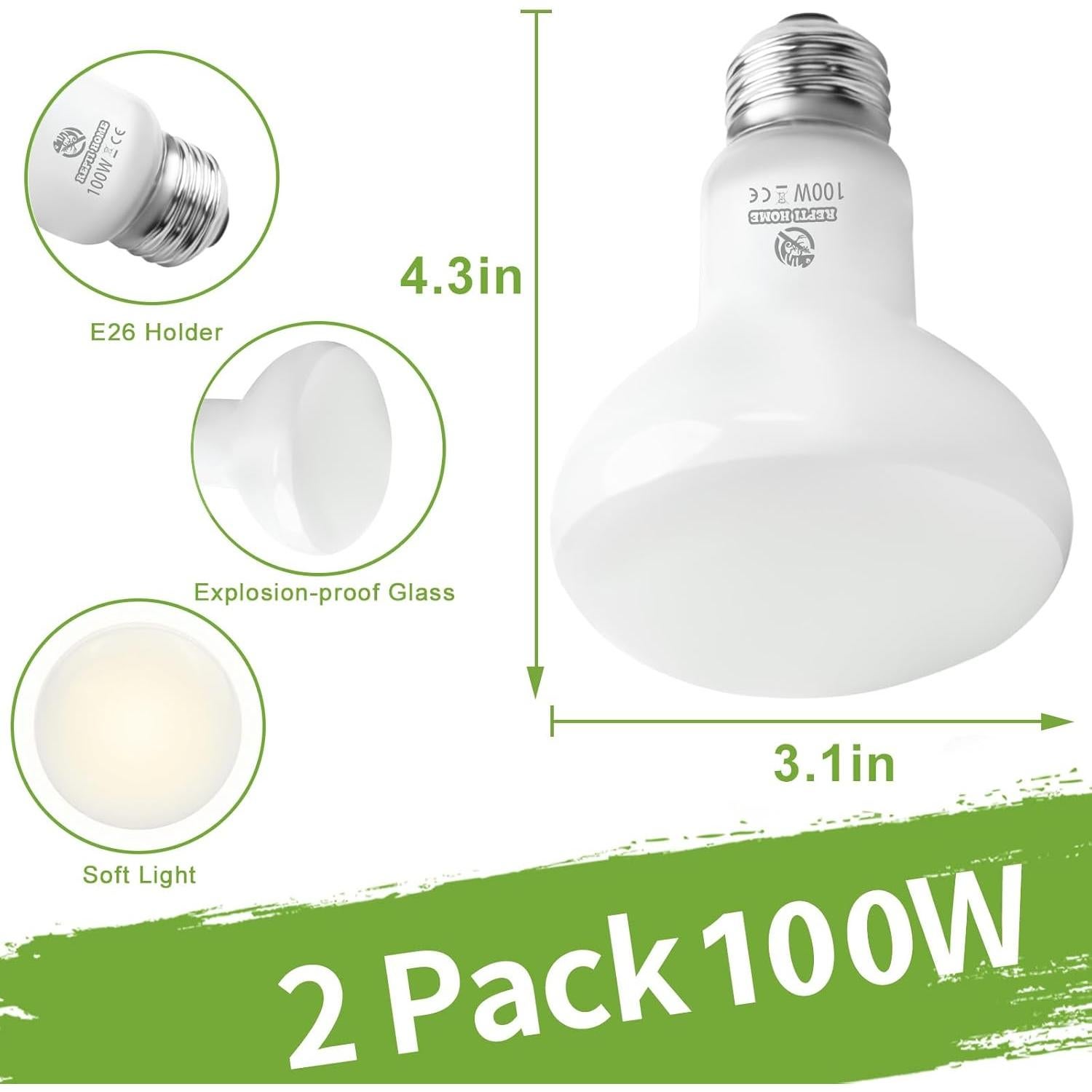 Bombillas de Calor REPTI HOME 100W para Reptiles - Paquete de 2