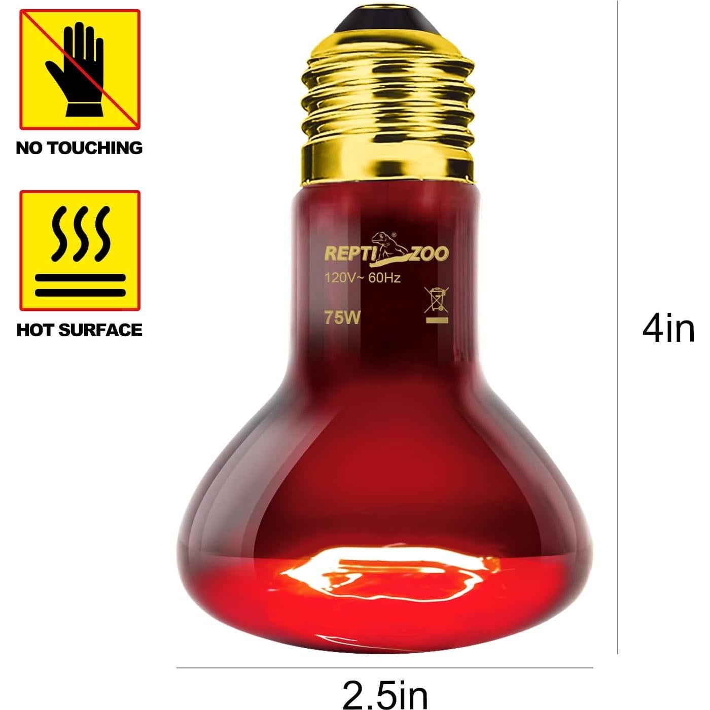 Lámpara de Calor Infrarrojo REPTI ZOO 75W para Reptiles 2PCS