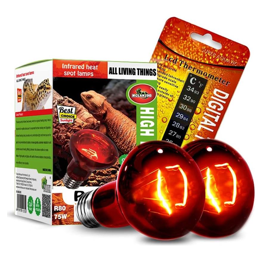 Bombillas de Calor Infrarrojo 75W MCLANZOO 2 Paquete para Reptiles