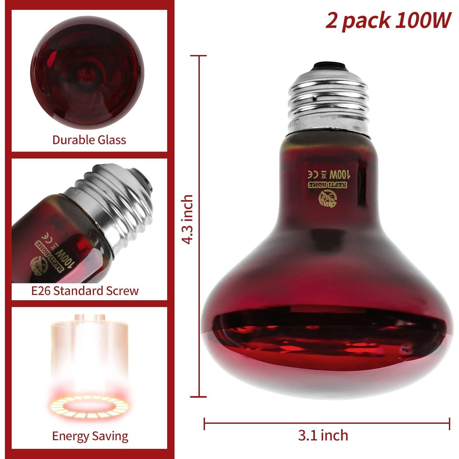 Bombillas de Calor Infrarrojas REPTI HOME 100W para Reptiles