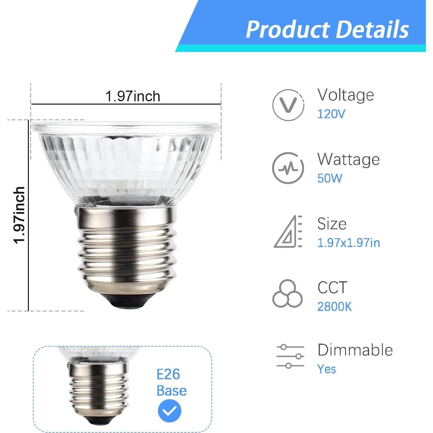 Paquete de 2 lámparas de calor 50W UVA UVB KOHEOPT para reptiles