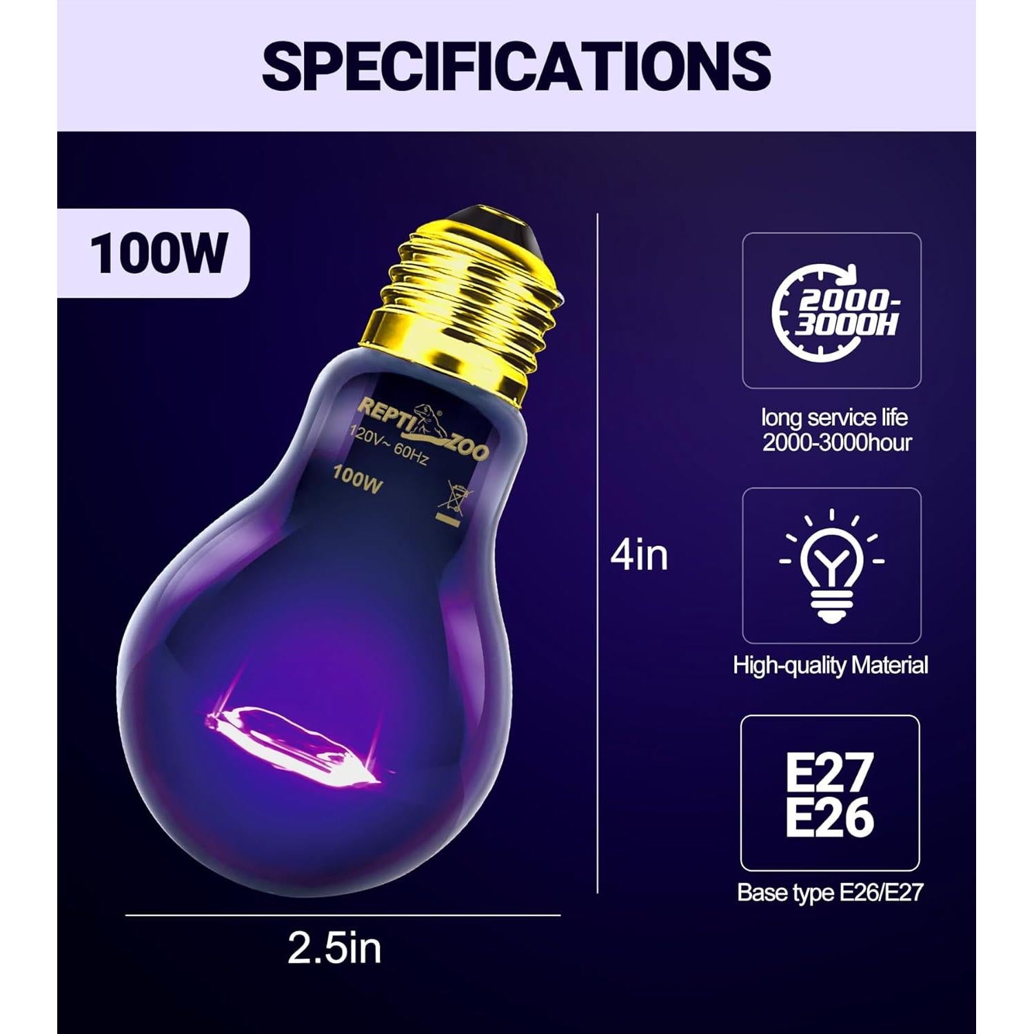 Lámpara de Calor Nocturna REPTI ZOO 100W E26/E27 para Reptiles