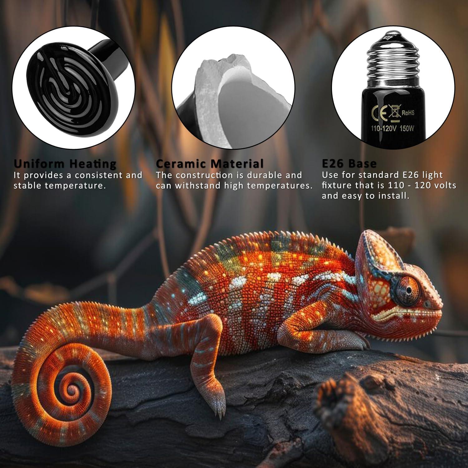 Emisor de Calor Cerámico 150W E26 para Reptiles - Paquete de 2