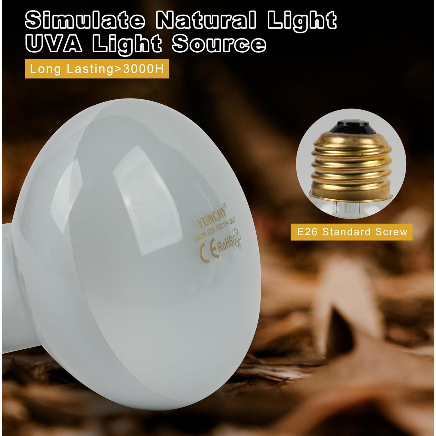 Lámpara de Calor UVA 100W Yunchy para Reptiles 2 Paquete