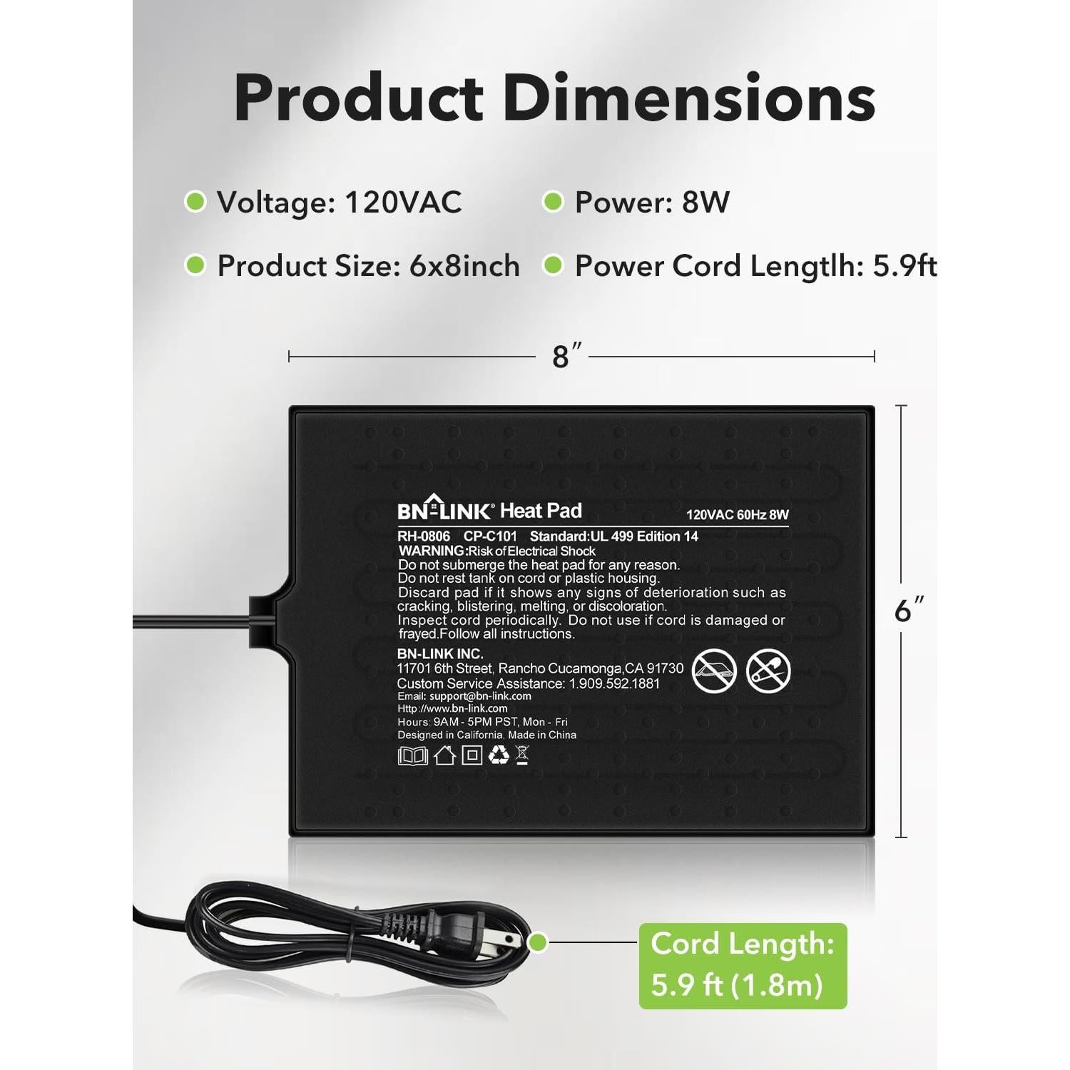 Almohadilla Térmica BN-LINK 15.24x20.32cm 8W para Reptiles