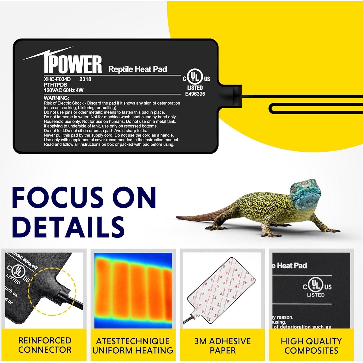 Almohadilla Térmica iPower 10x18 cm 4W para Reptiles