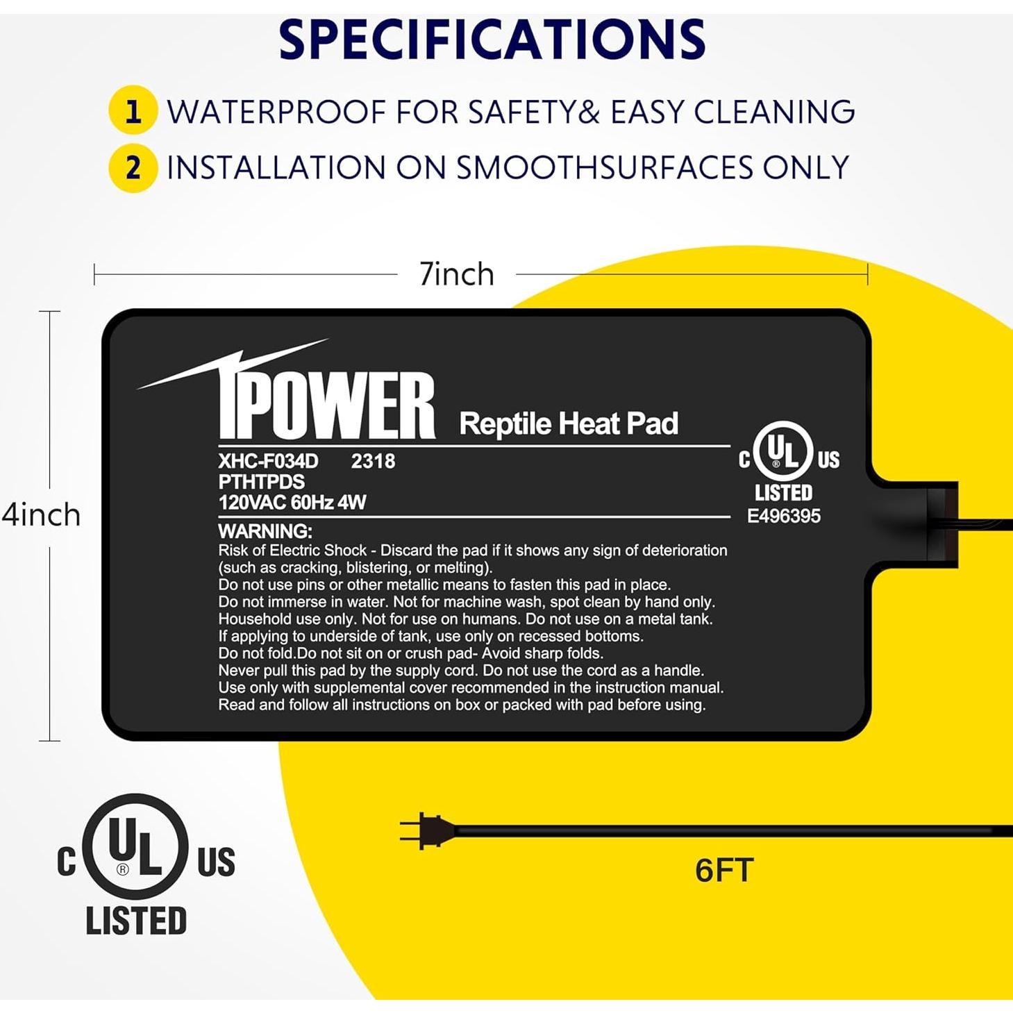 Almohadilla Térmica para Reptiles iPower 10x18 cm con Termostato