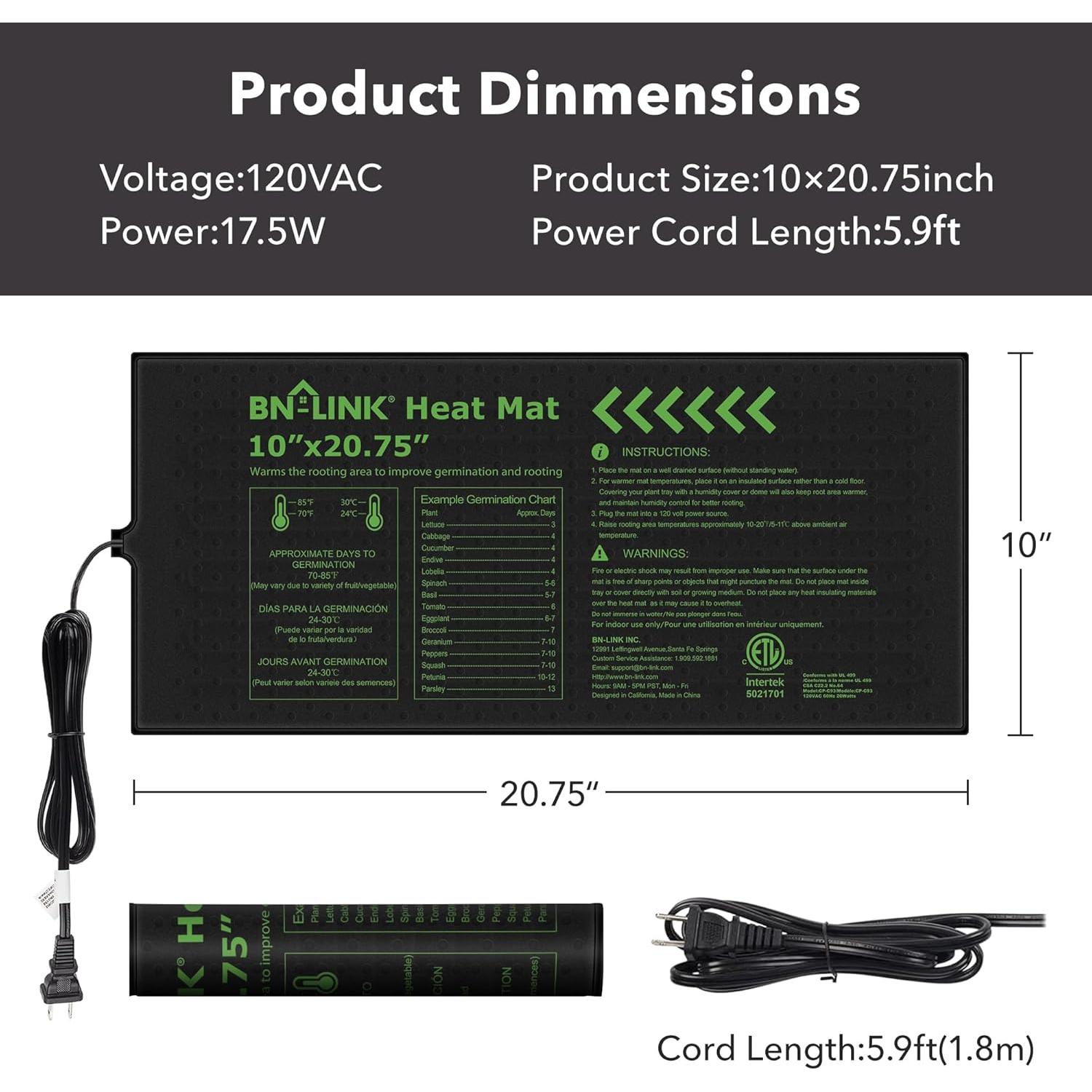 Almohadilla Térmica BN-LINK 10x20.75" para Plántulas