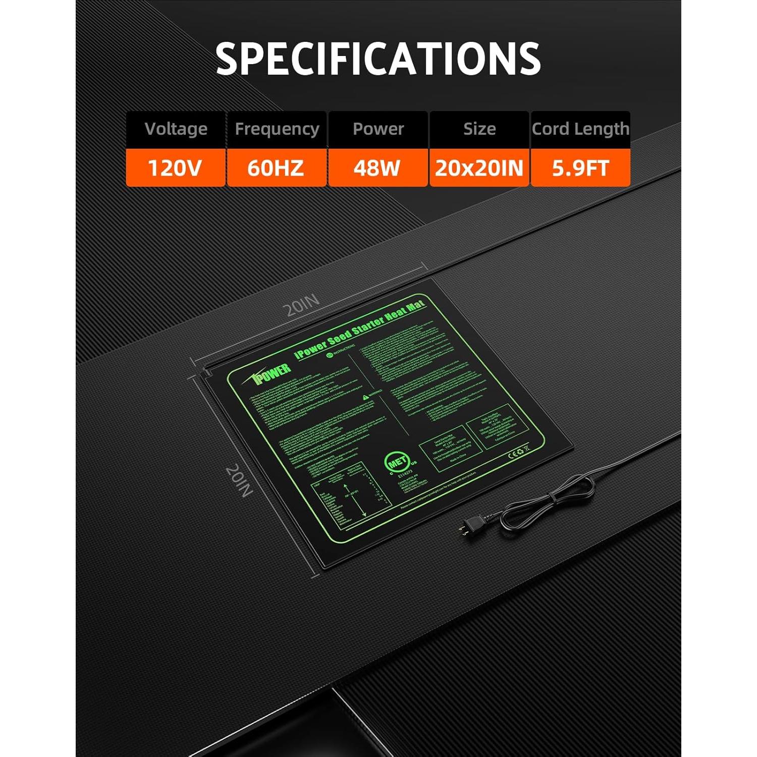 Alfombrilla Térmica iPower 20" x 20" Impermeable 45W