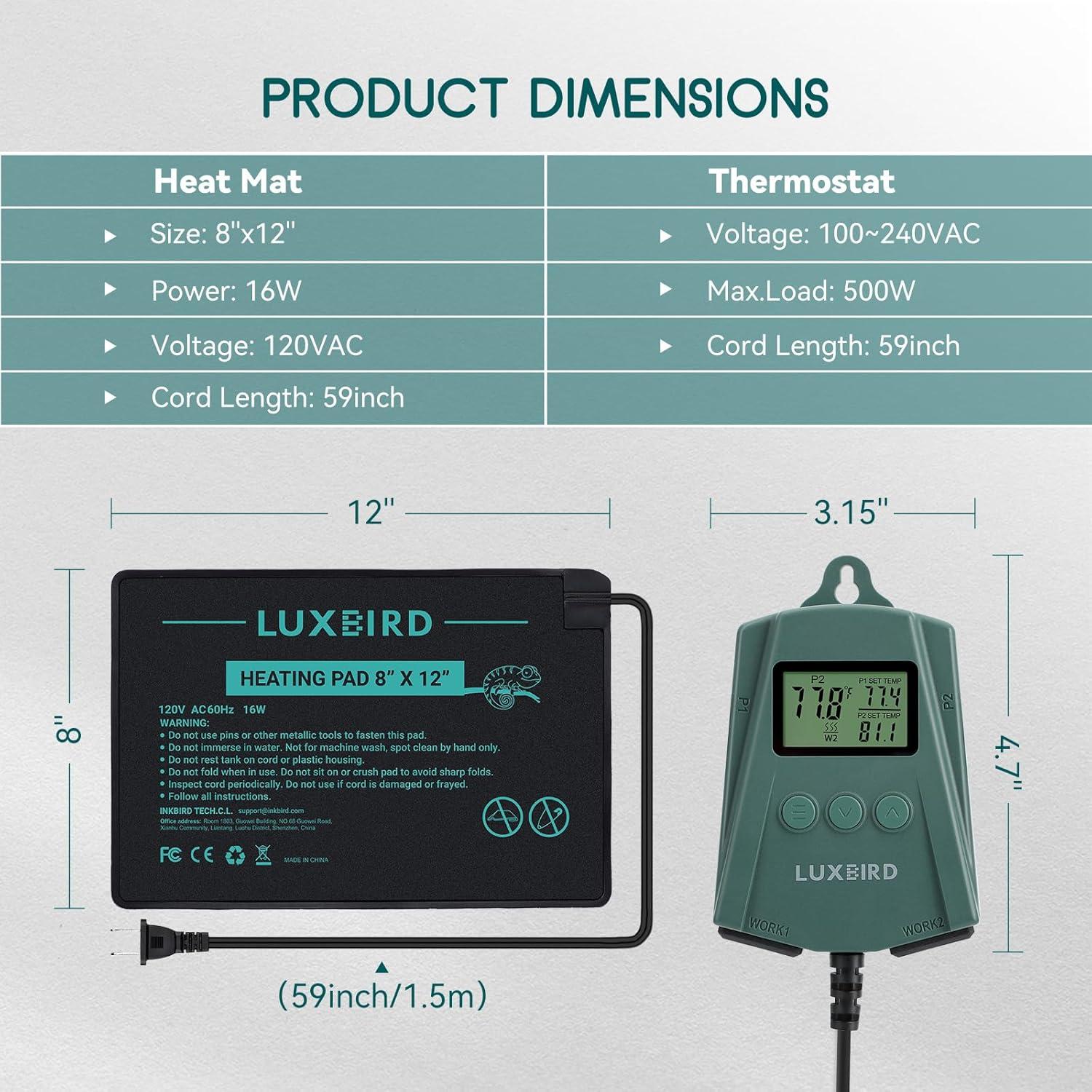Almohadilla Térmica para Reptiles Luxbird 20x30 cm con Termostato