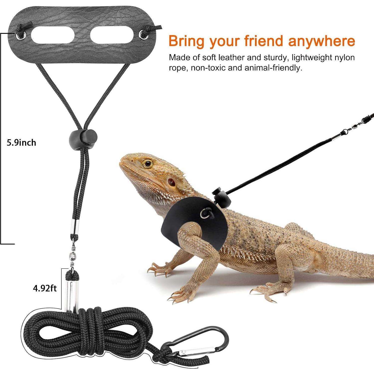 Arnés y Correa para Reptiles BWOGUE, Cuero Ajustable, 3 Tamaños
