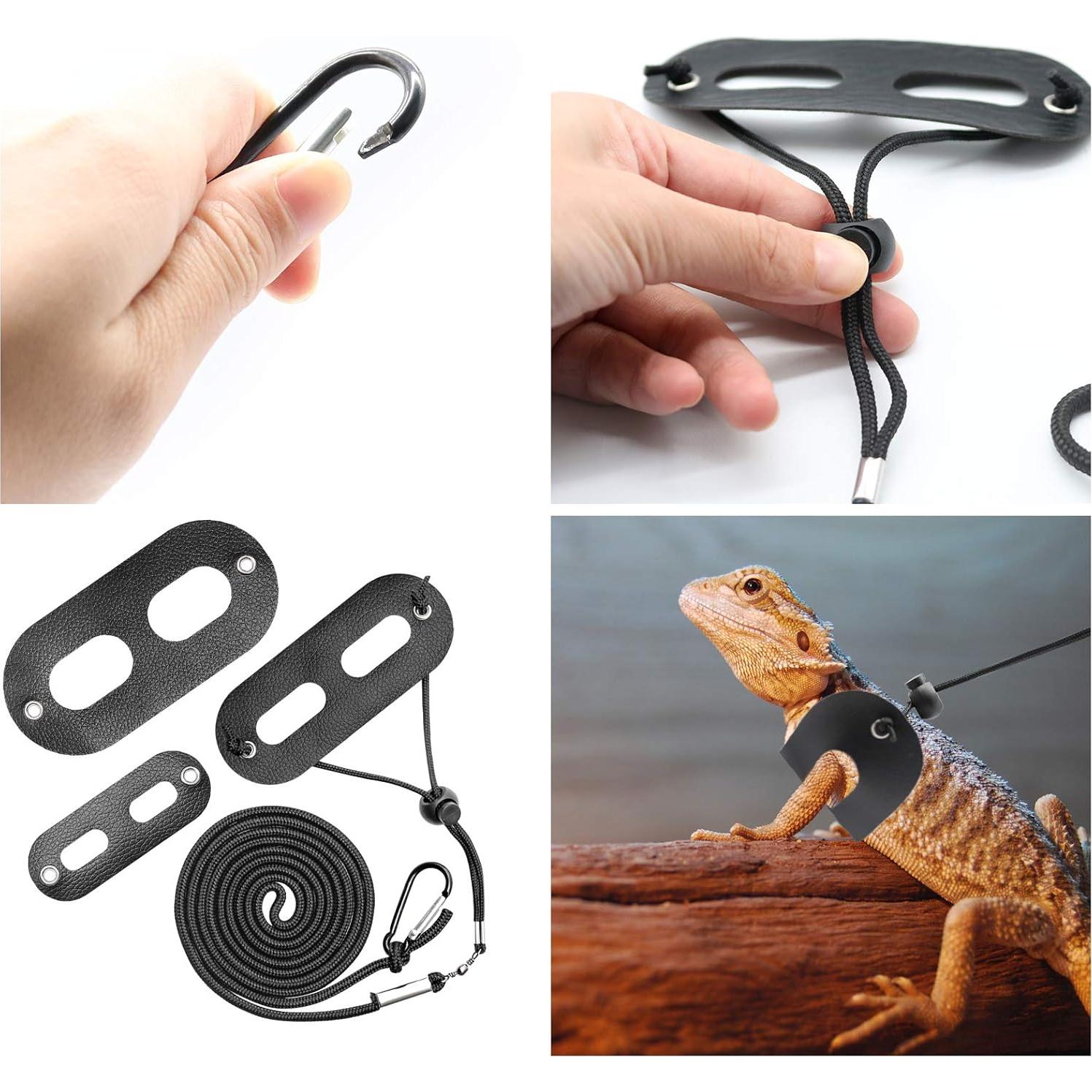 Arnés y Correa para Reptiles BWOGUE, Cuero Ajustable, 3 Tamaños