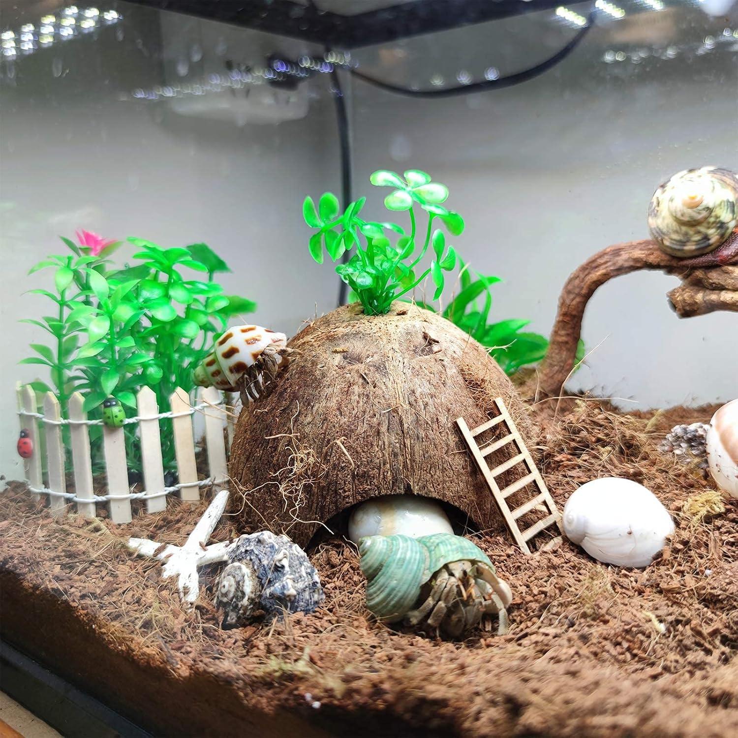 Accesorios para Cangrejo Ermitaño Sinkoo 19 PCS Coco y Plantas