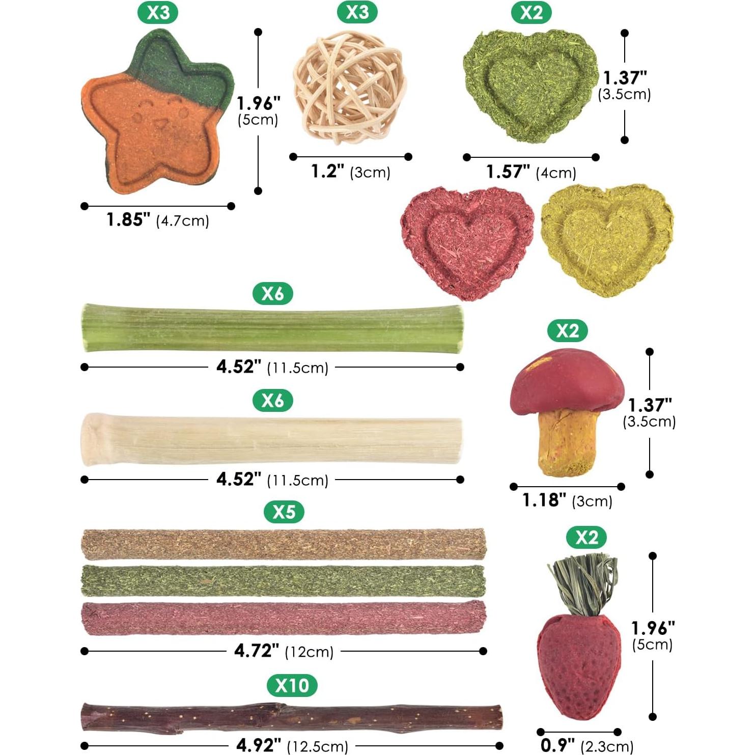 Juguetes para Masticar ERKOON 53 Piezas para Conejos y Hámsters