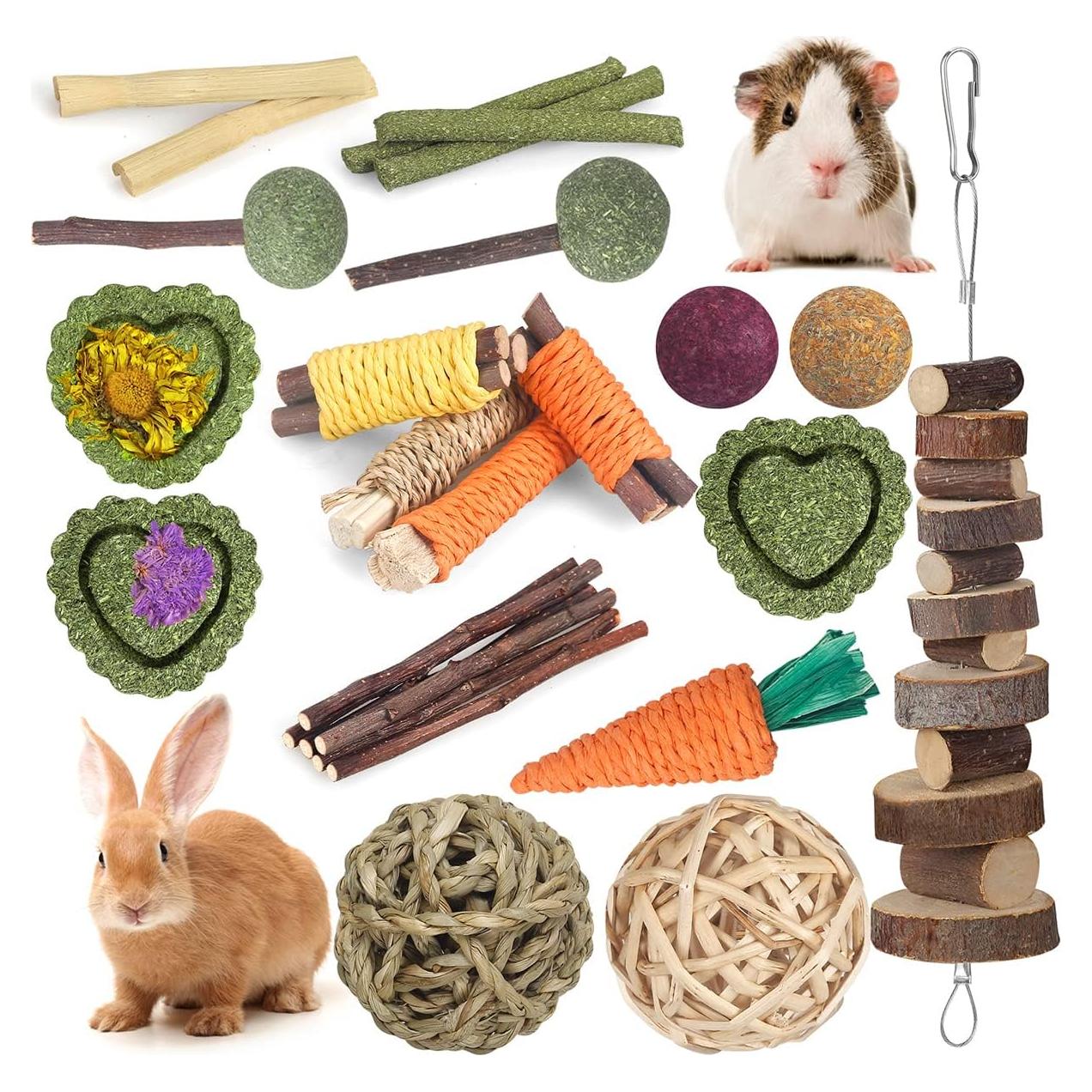 Juguetes Masticables para Conejos YIXUND 26 Piezas Naturales