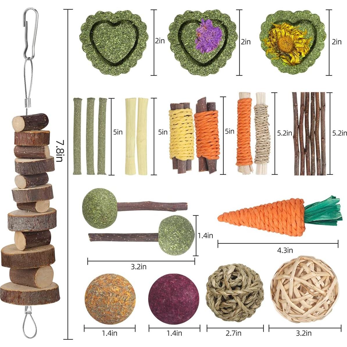 Juguetes Masticables para Conejos YIXUND 26 Piezas Naturales