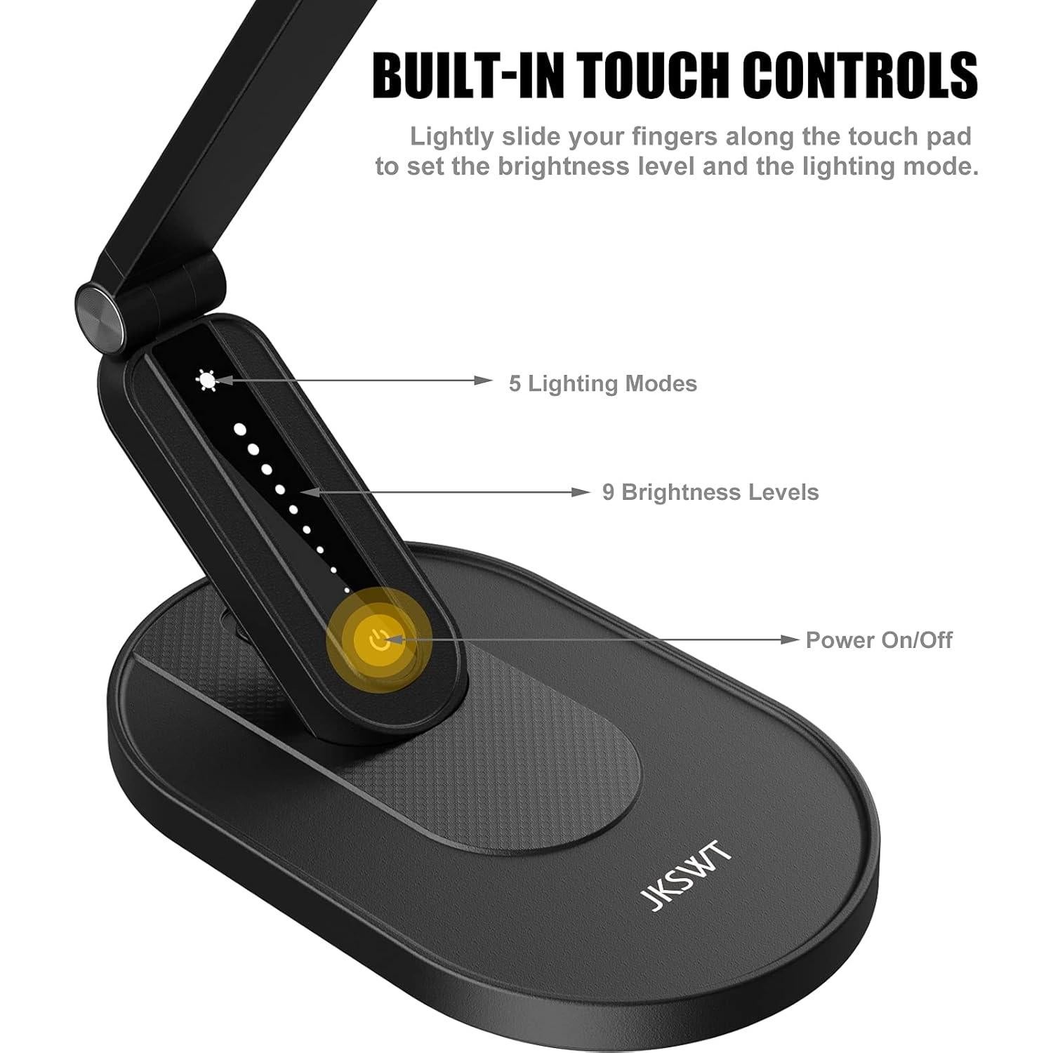 Lámpara de Escritorio LED JKSWT 10W Regulable USB Negra