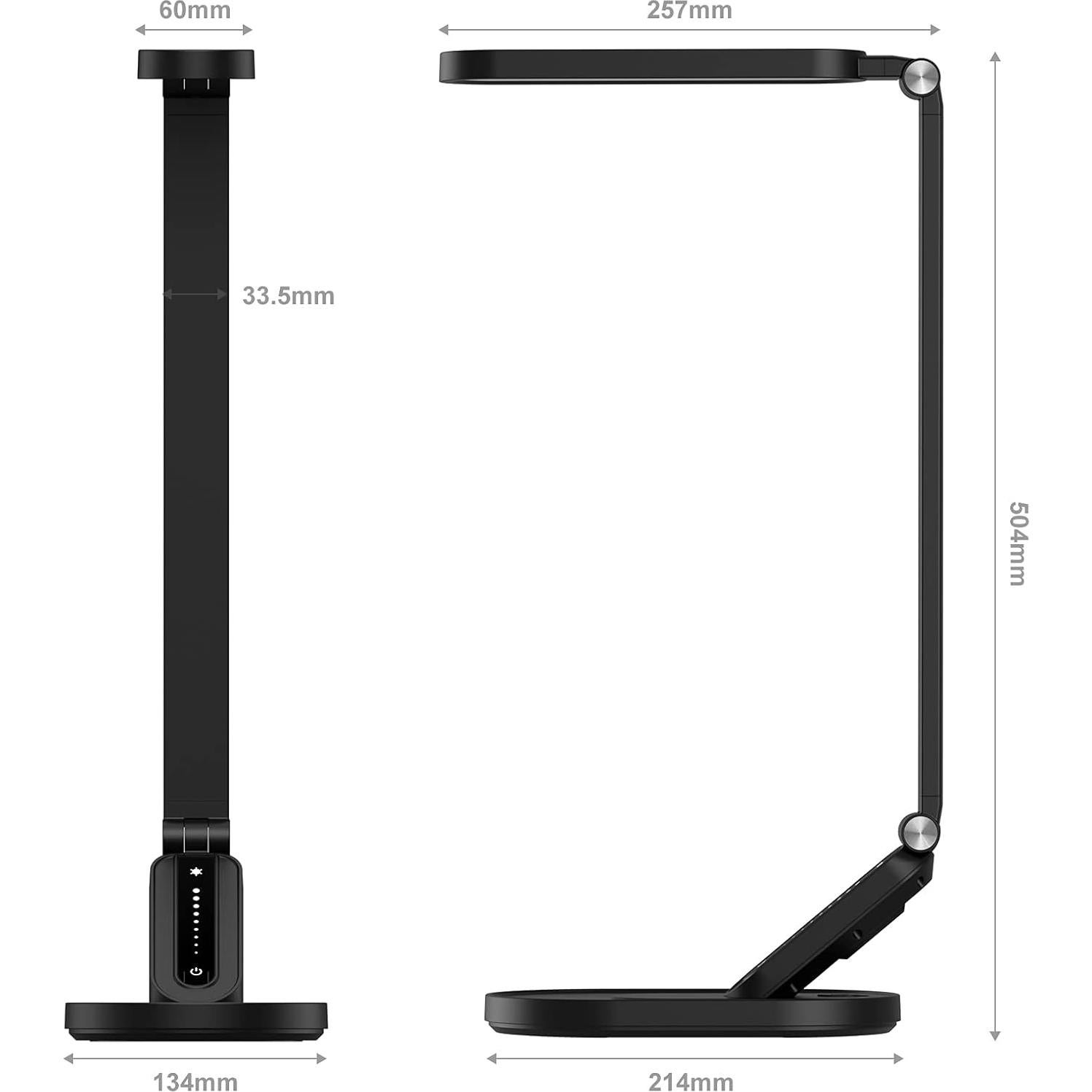 Lámpara de Escritorio LED JKSWT 10W Regulable USB Negra