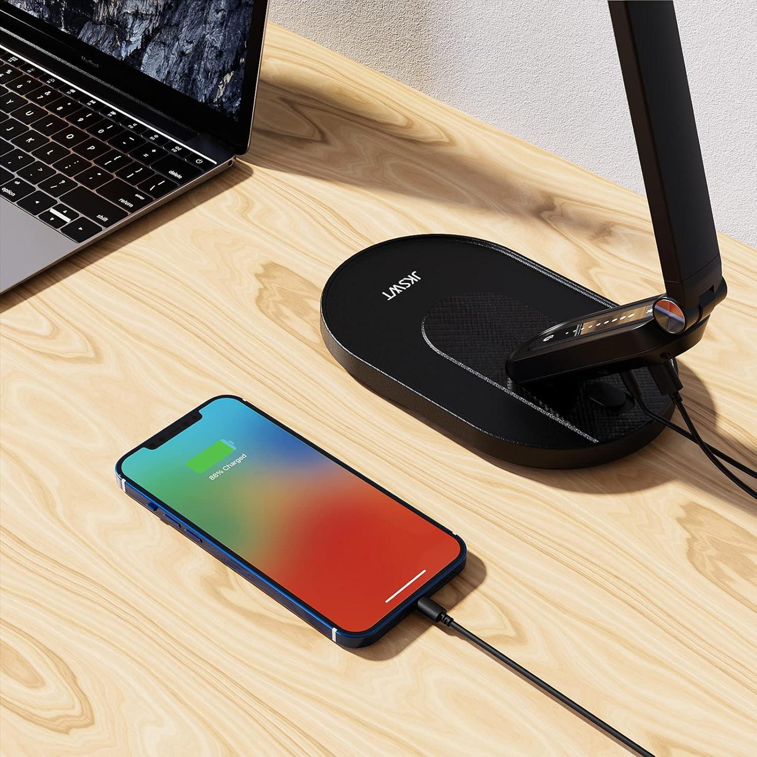 Lámpara de Escritorio LED JKSWT 10W Regulable USB Negra