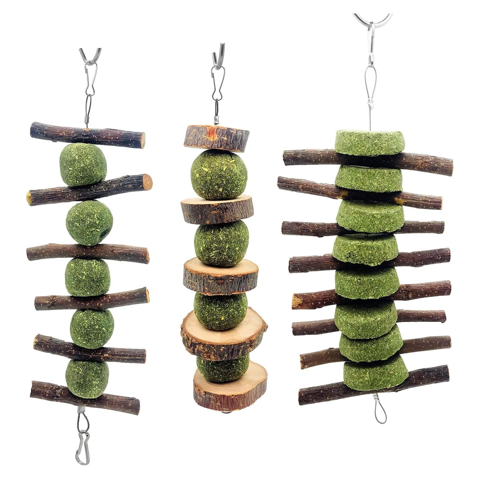 Juguetes de Masticar para Conejos MYYZMY - 3 Pcs de Madera Natural