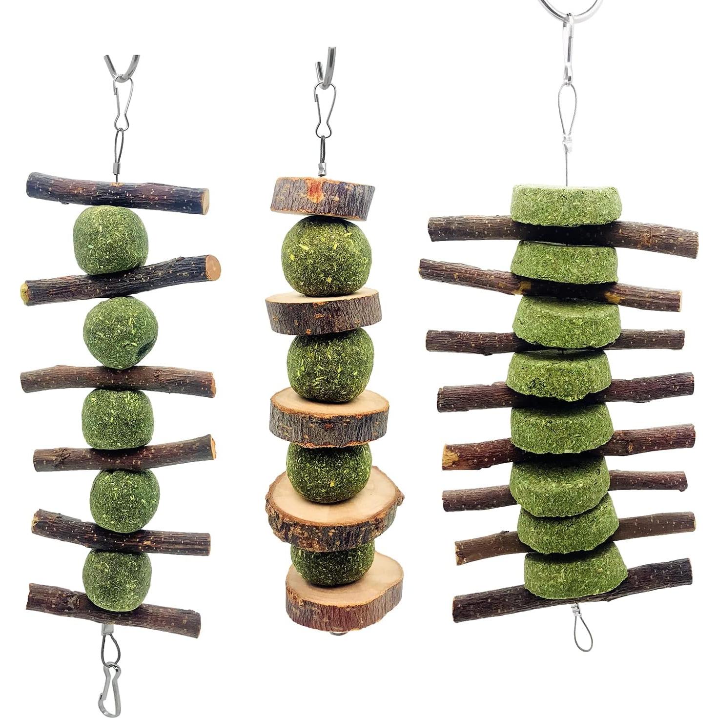 Juguetes de Masticar para Conejos MYYZMY - 3 Pcs de Madera Natural