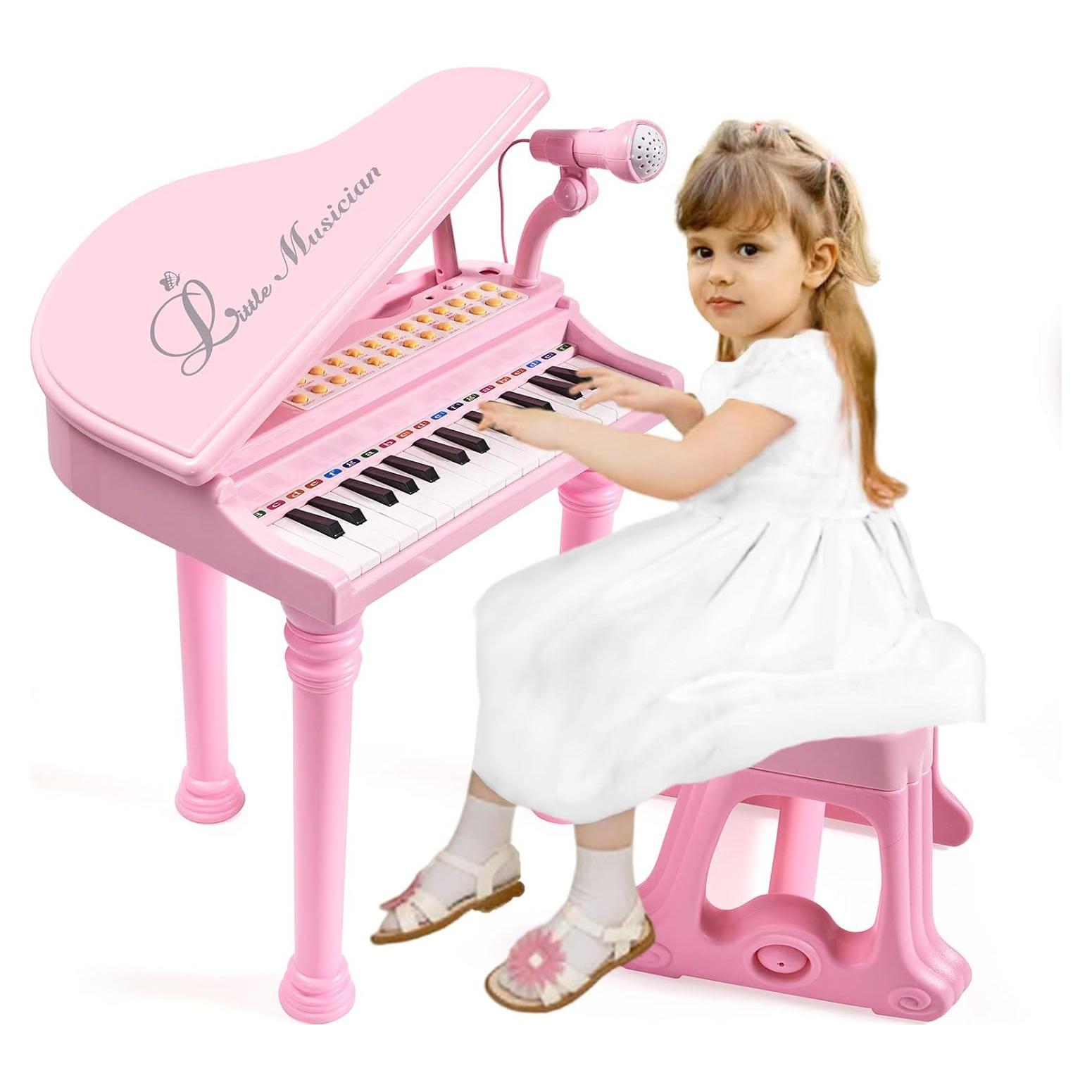Piano Infantil Conomus 31 Teclas Rosa con Micrófono y Taburete
