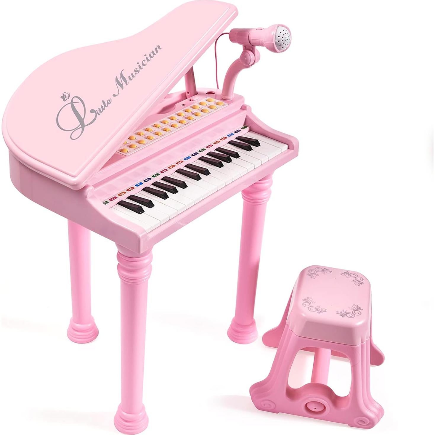 Piano Infantil Conomus 31 Teclas Rosa con Micrófono y Taburete