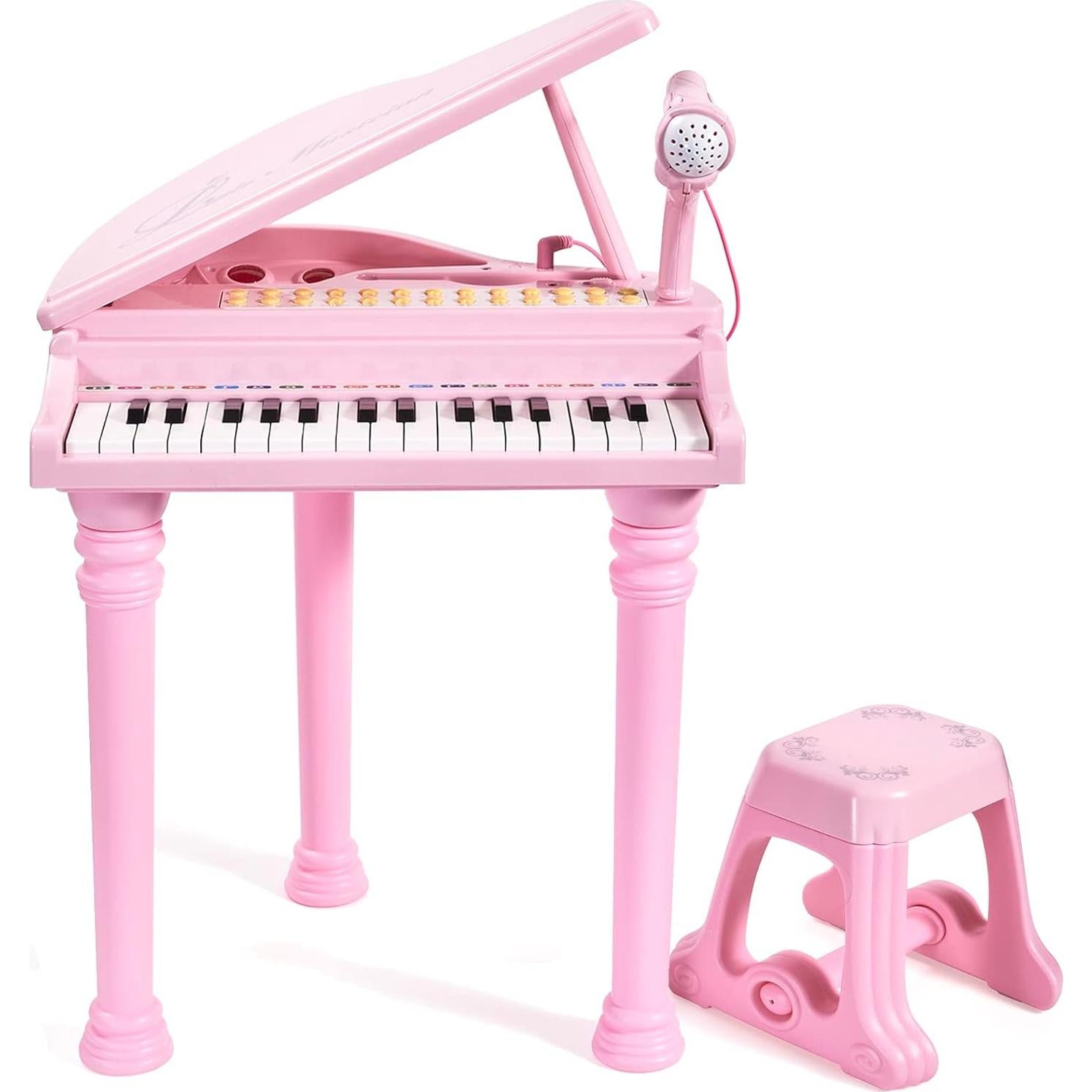 Piano Infantil Conomus 31 Teclas Rosa con Micrófono y Taburete
