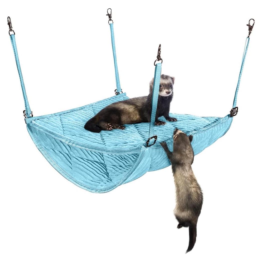 Hamaca para Hurones 2Brothers - Cama Colgante Doble de Felpa Azul