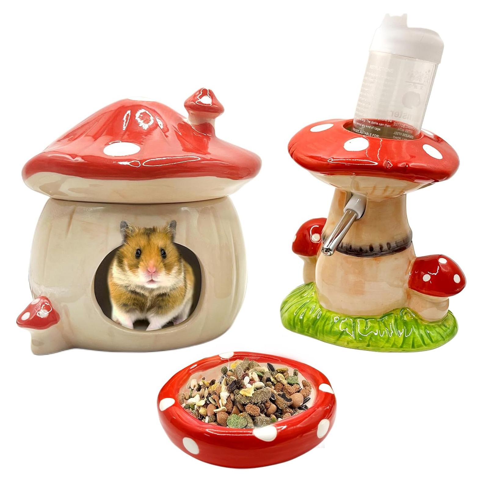 Accesorios para Hámster Beleatal: Escondite Cerámico, Botella y Cuenco