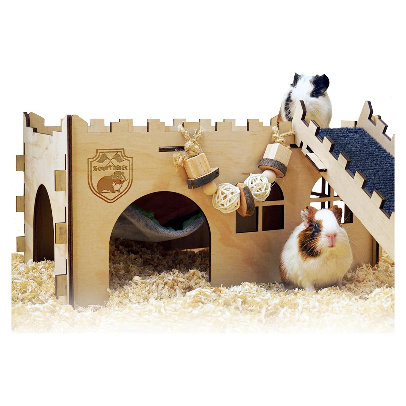 Castillo de Madera para Cobayas SoulThink con Hamaca y Rampa
