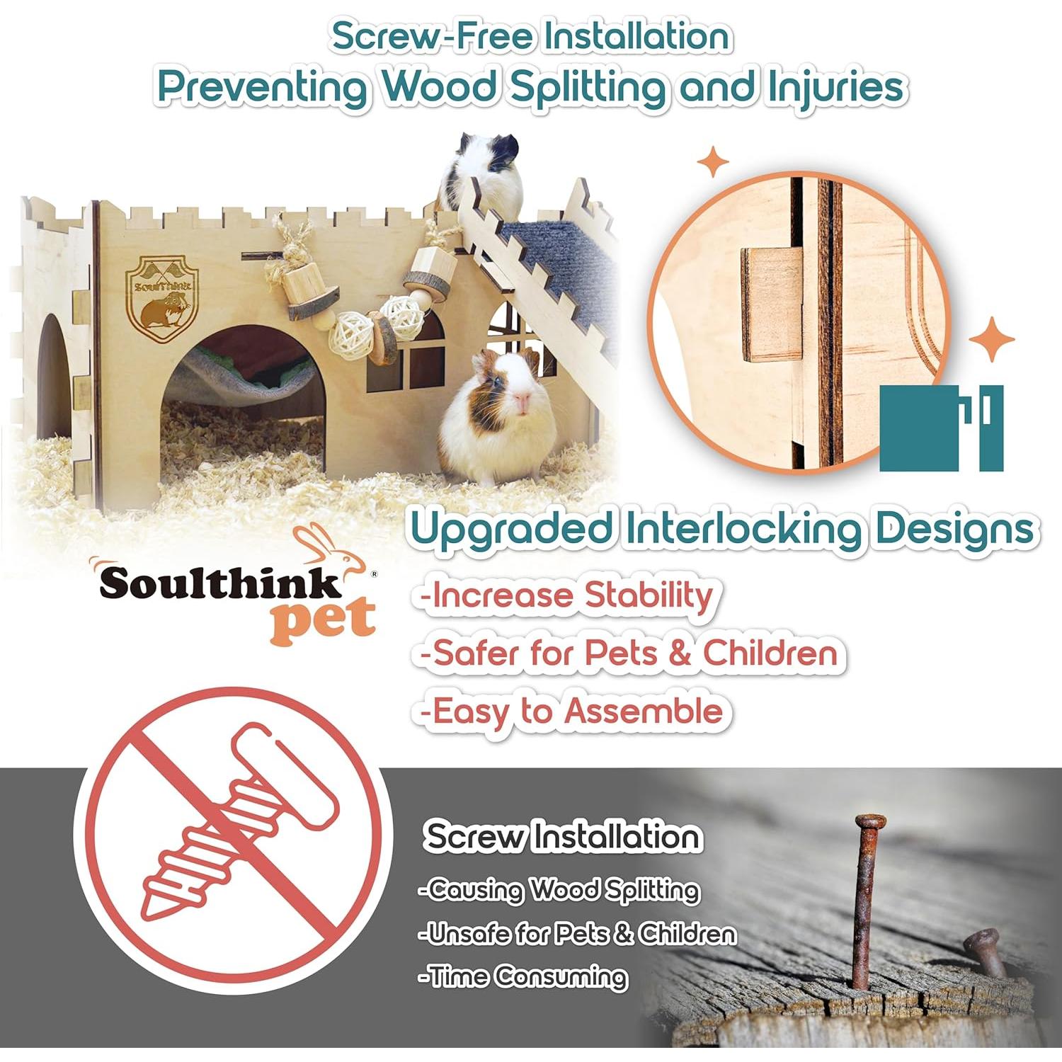 Castillo de Madera para Cobayas SoulThink con Hamaca y Rampa