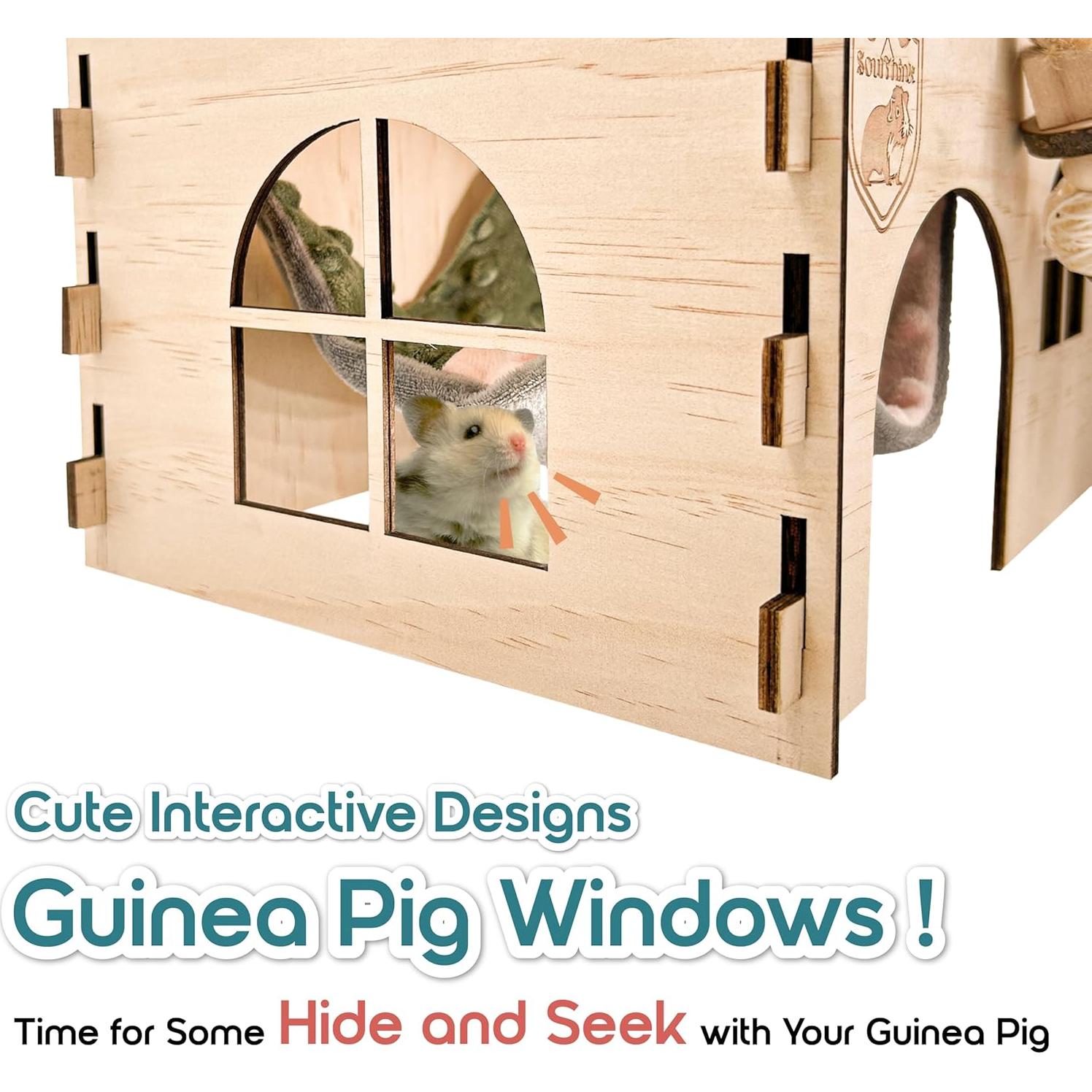 Castillo de Madera para Cobayas SoulThink con Hamaca y Rampa