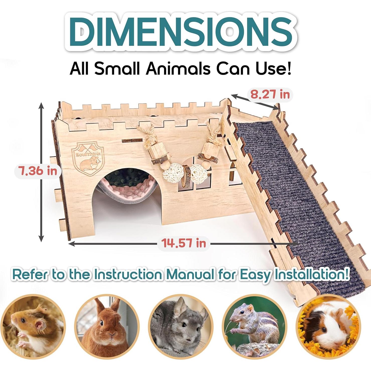 Castillo de Madera para Cobayas SoulThink con Hamaca y Rampa