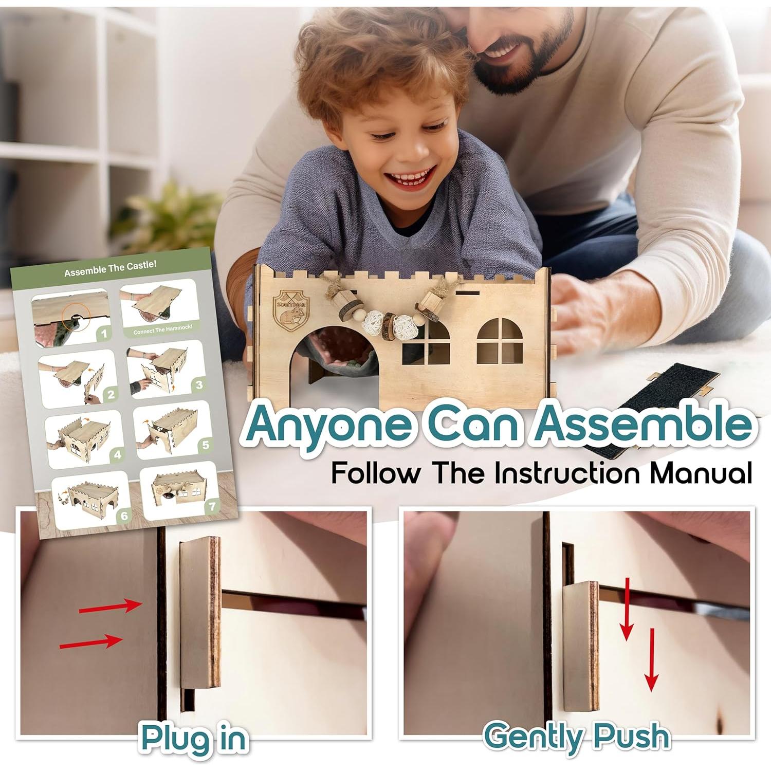 Castillo de Madera para Cobayas SoulThink con Hamaca y Rampa