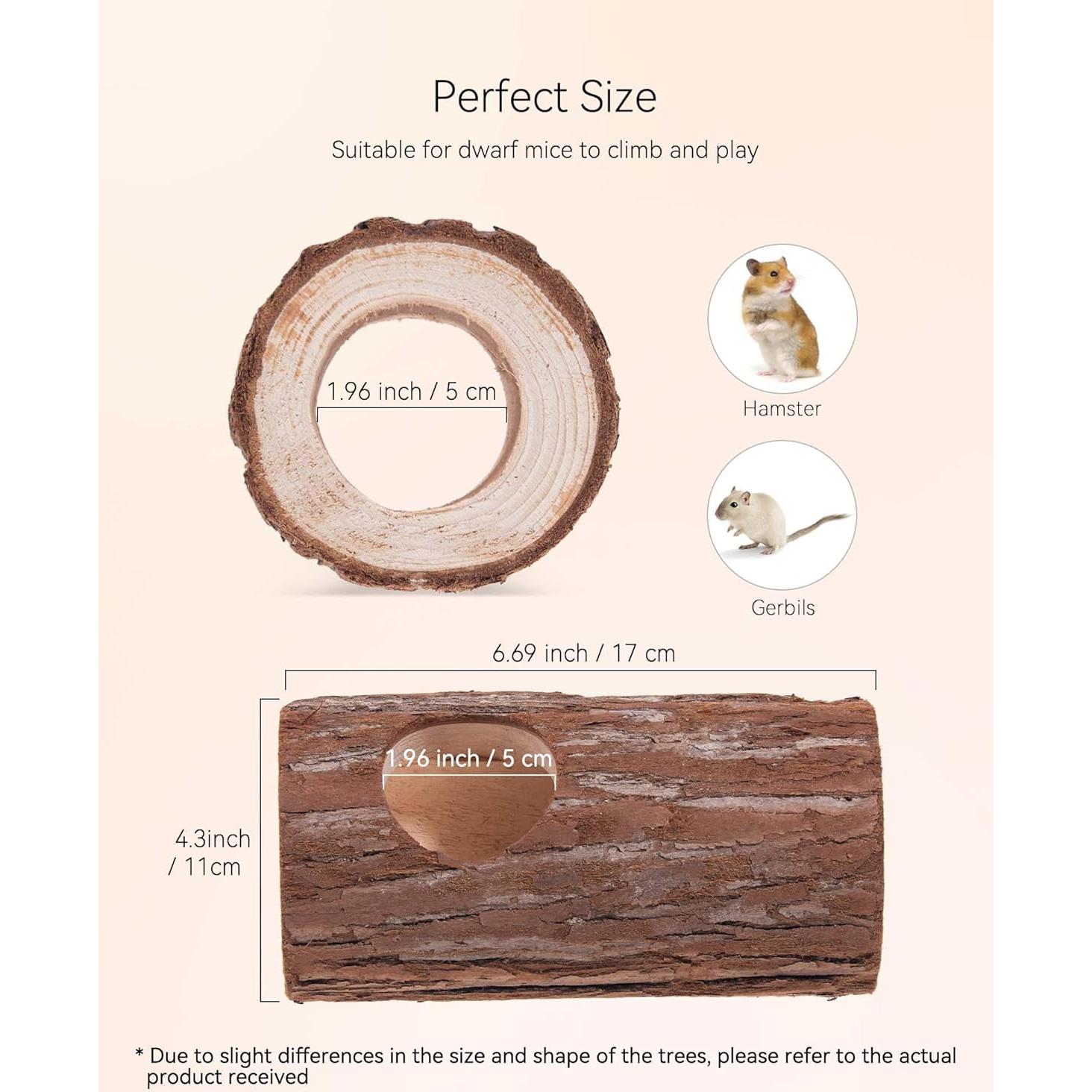 Túnel de Madera Natural Niteangel para Hámster y Ratones 5 cm