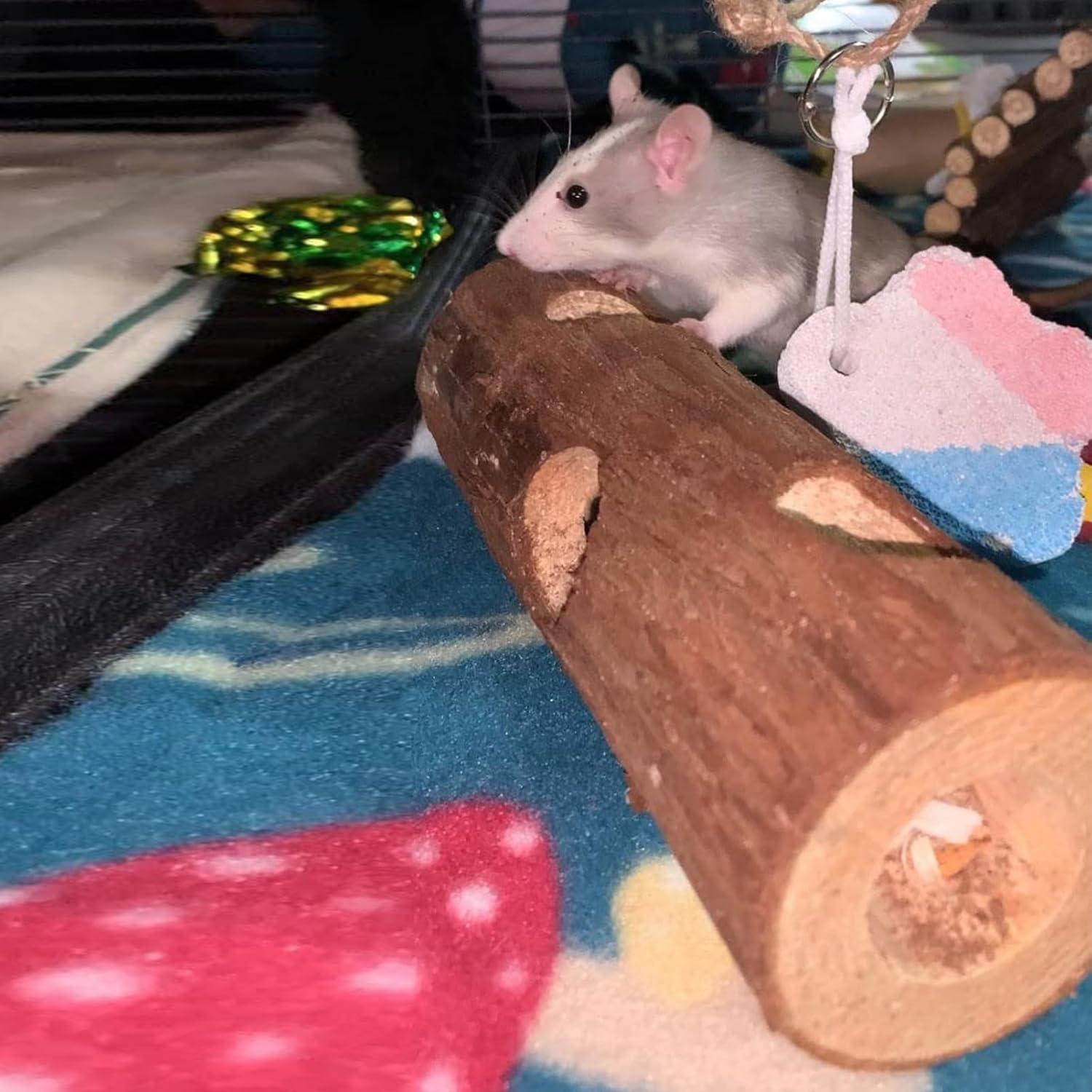 Túnel de Madera Natural 20 cm para Hámster y Pequeños Animales