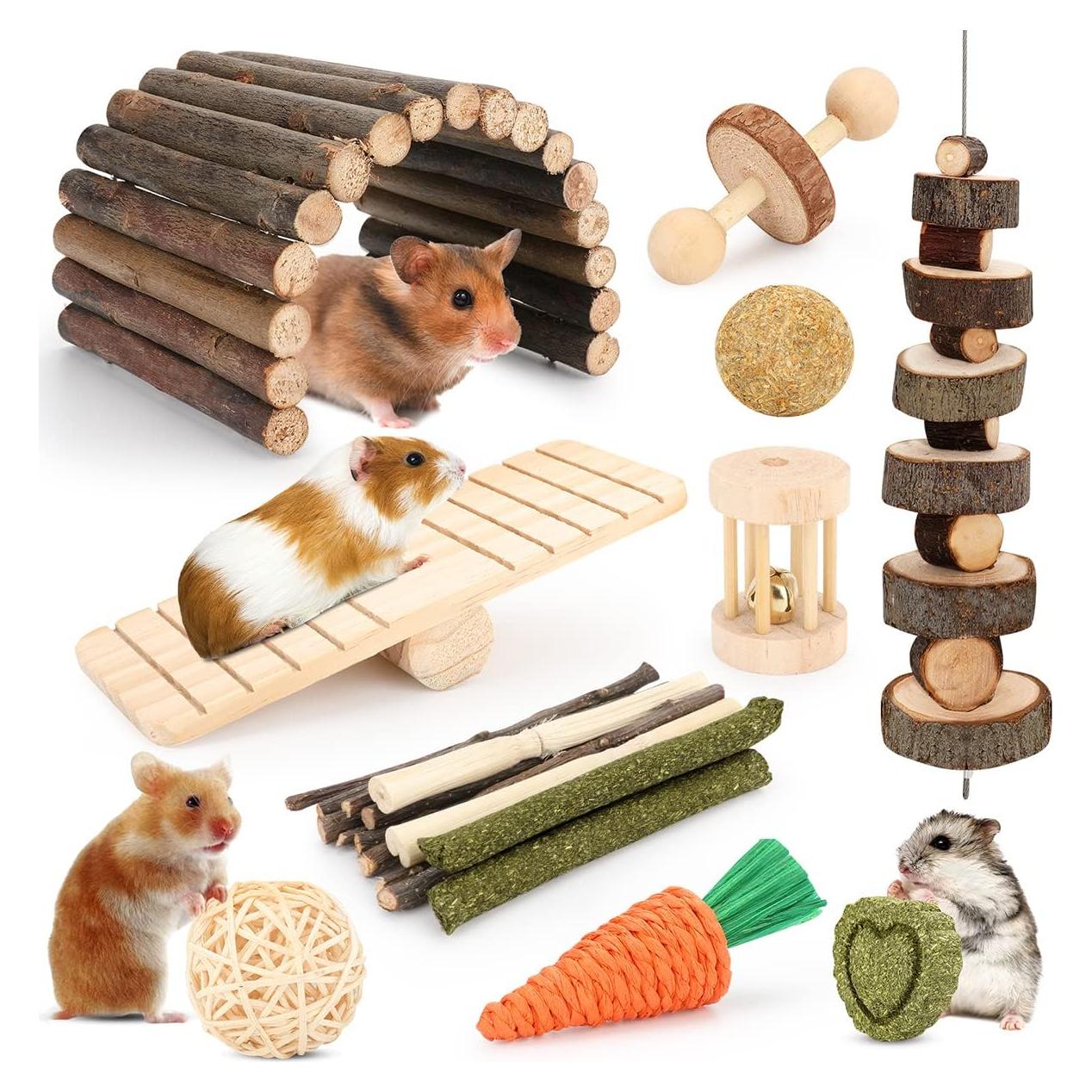 Juguetes Masticables para Hámster YIXUND - 12 Accesorios Naturales