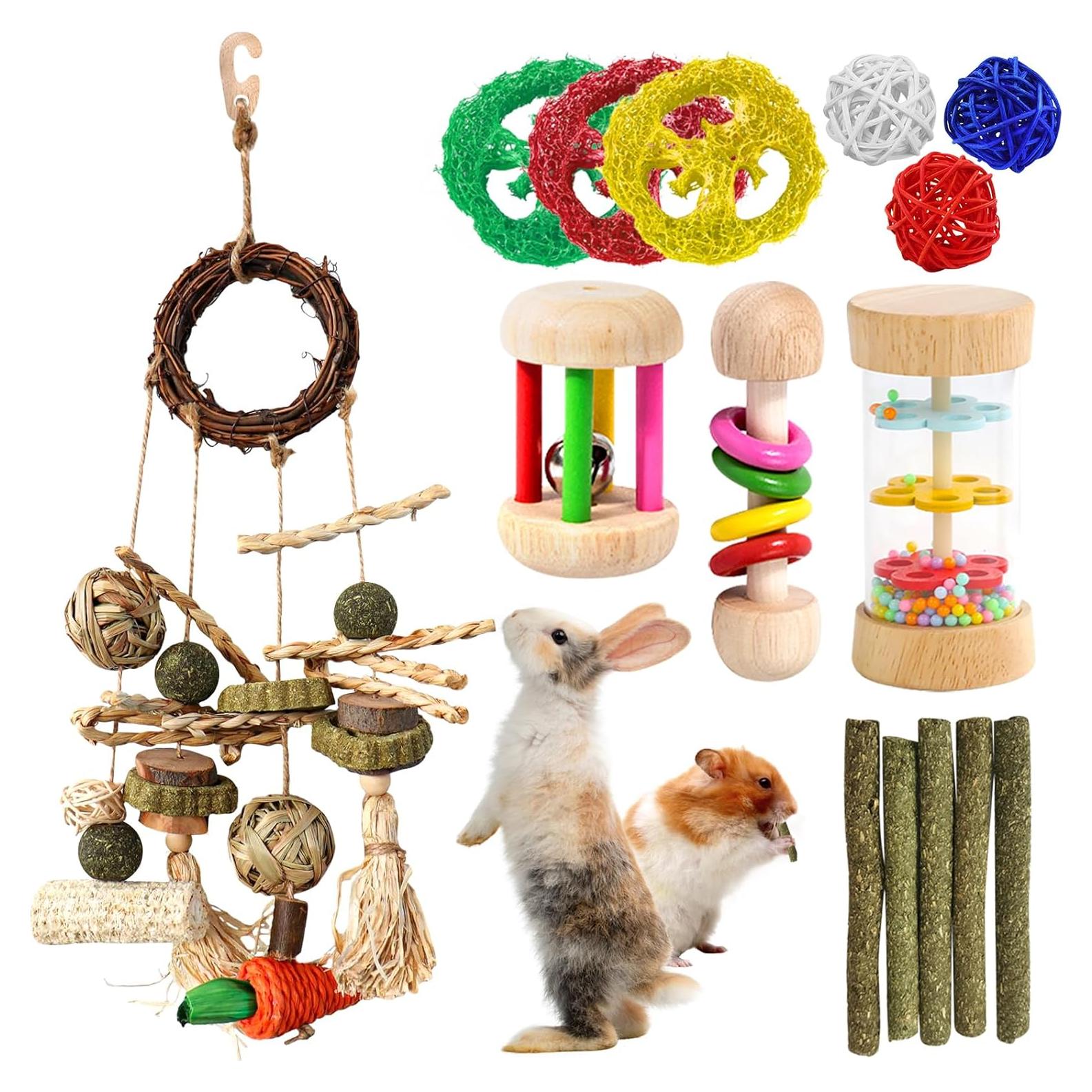 15 Juguetes para Conejos y Roedores EVISWIY - Madera Natural