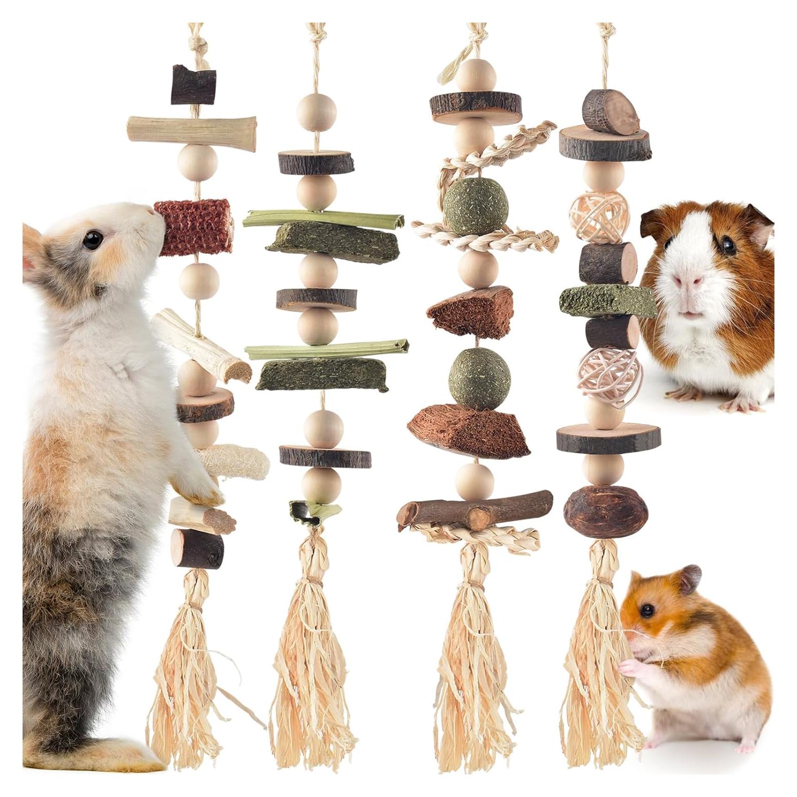 Juguetes de Masticar para Conejos DBNESS 4 Pcs Heno y Madera