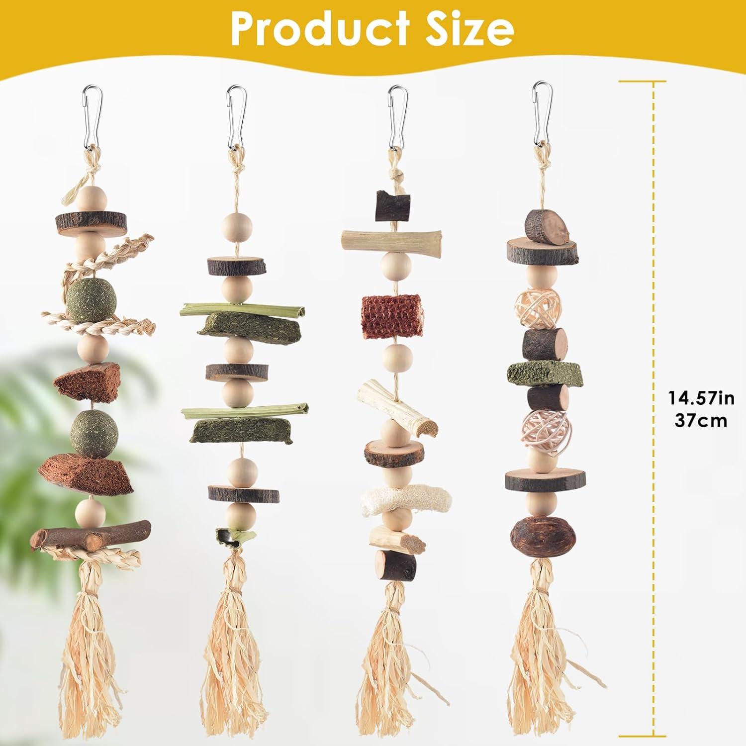 Juguetes de Masticar para Conejos DBNESS 4 Pcs Heno y Madera