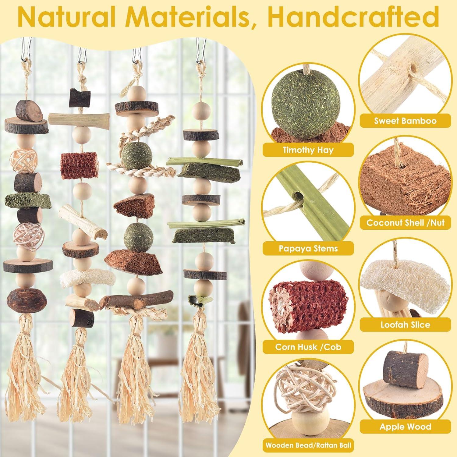 Juguetes de Masticar para Conejos DBNESS 4 Pcs Heno y Madera